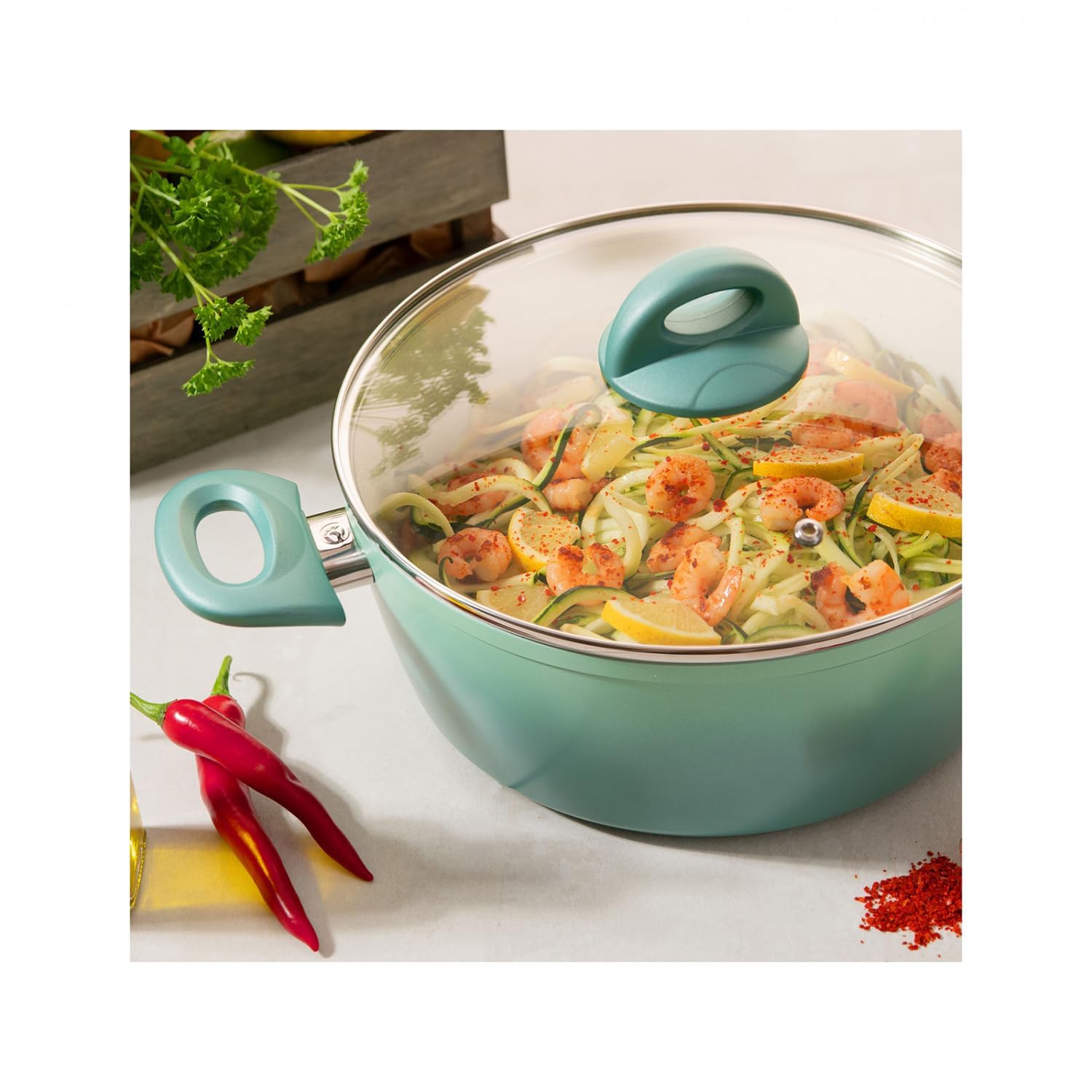 Genius Cerafit Revolution Kochtopf 26 CM 2-tlg., Keramik antihaftbeschichtet, Suppen Fleisch Topf mit Glasdeckel PFAS frei, Thermo Speed, alle Herdarten Backofen Spülmaschinen geeignet
