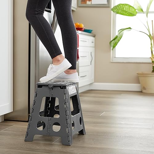 Miniatura 7 de Casafield Taburete plegable de 16 pulgadas con asa (juego de 2), gris, taburete plegable portátil de plástico pequeño para adultos, uso en la