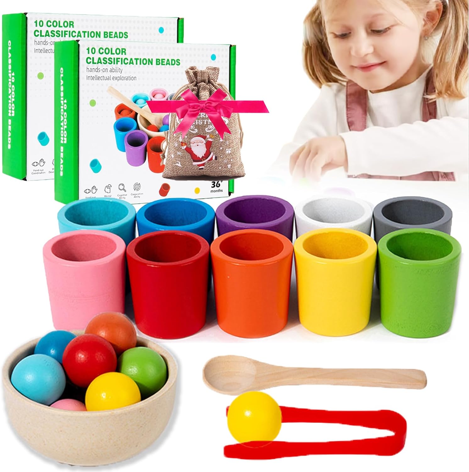Rainbow Balls in Cups Toddler Montessori Toys, Kids Color ...