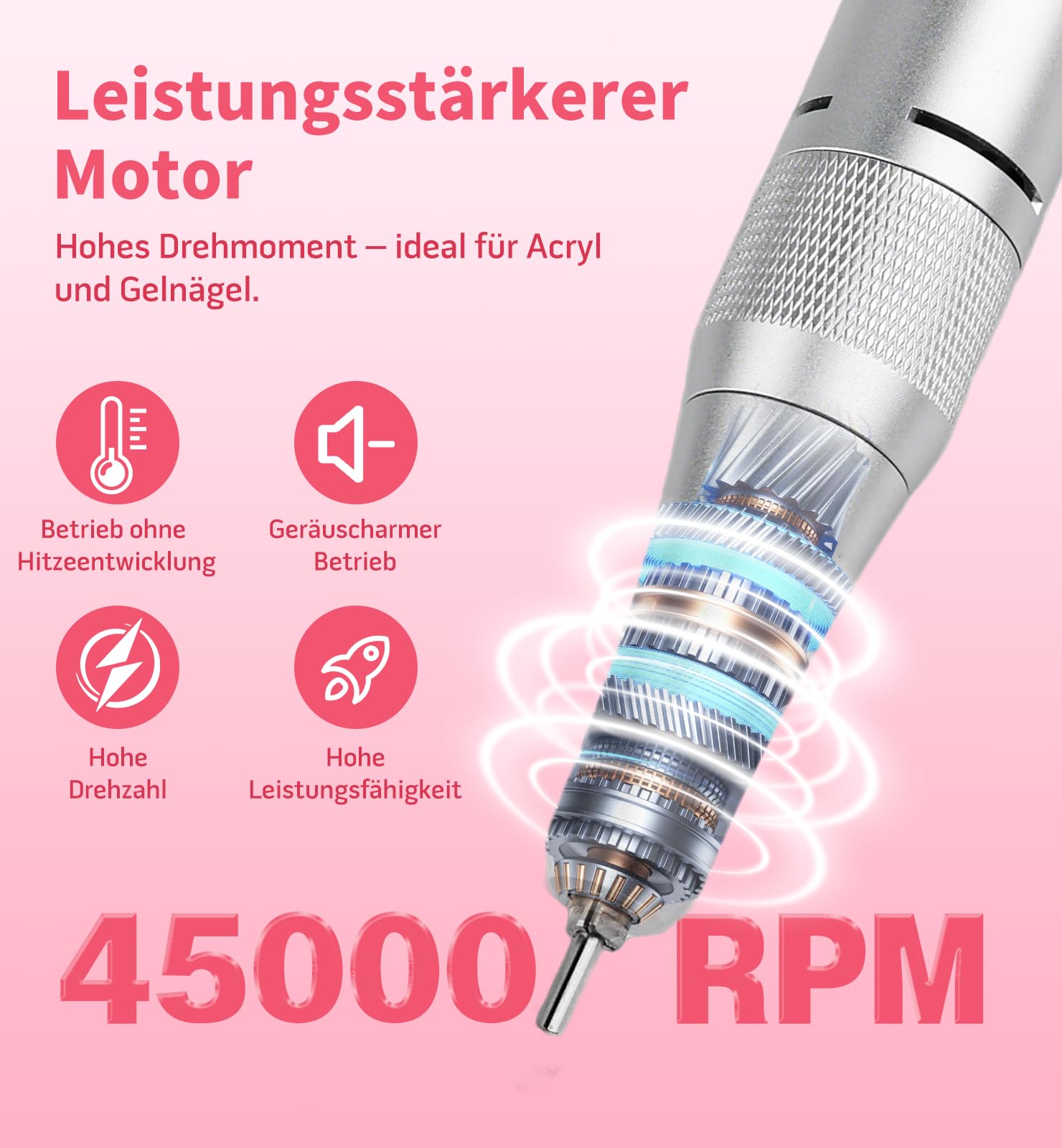 Ziweo Nagelfräser, Elektrische Nagelfeile 45000U/Min mit LED Display, Tragbare Nagelfräser für Gelnägel Wiederaufladbare Maniküre Set für Nagelhaut Shellac Acrylgel