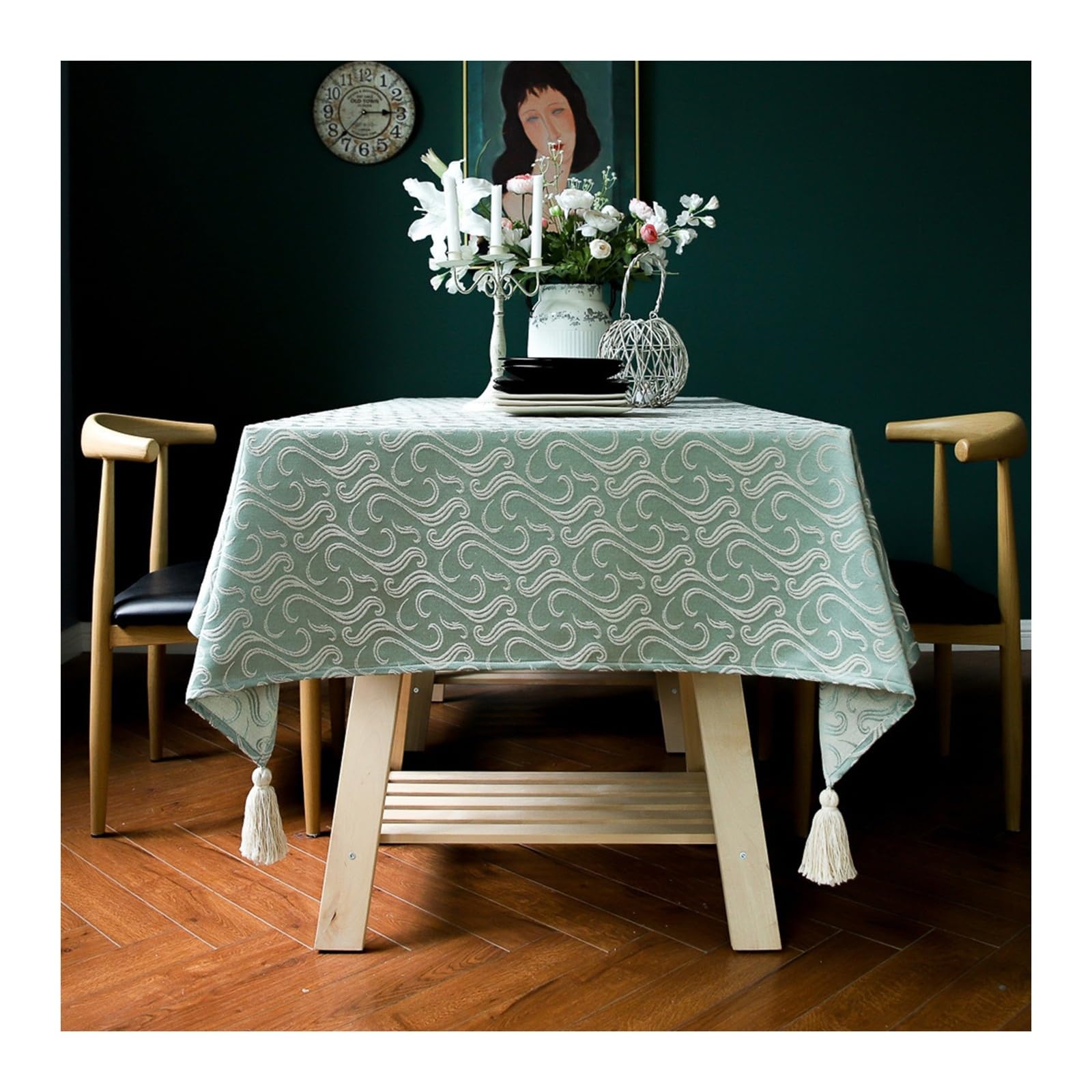 Nappe moiré vert de qualité supérieure en polyester lavable 135x260cm