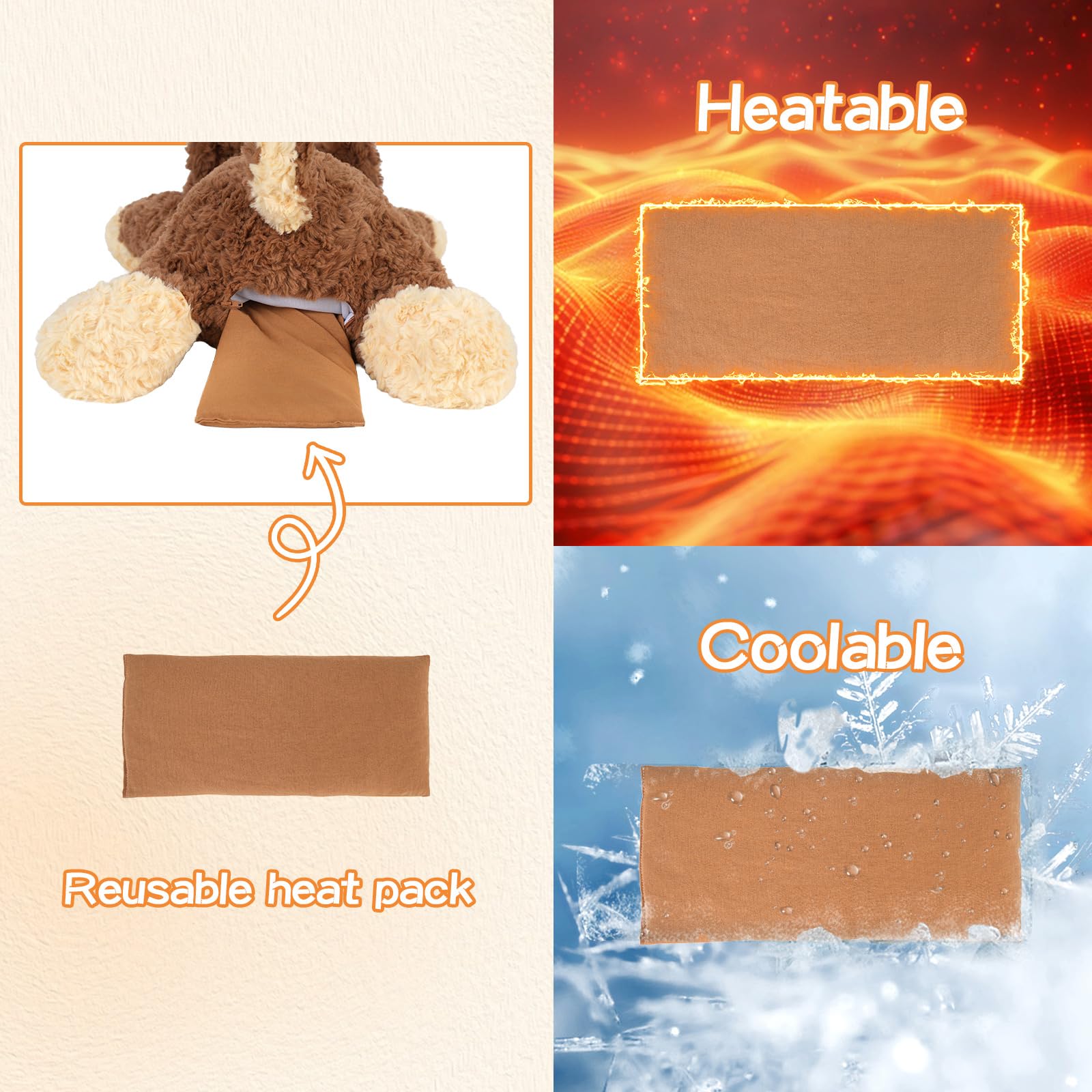 GILFWM Perro de peluche con peso de 26 pulgadas, 5 libras, felpa ponderada calentable y refrigerable con almohadilla térmica para microondas, extraíble, suave, lavable, bonita almohada de peluche