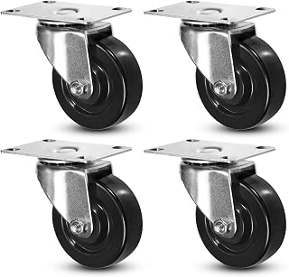 NINOSO 3" Casters Set of 4, Heavy Duty Swivel Caster, Hard Rubber Furniture Castors for Platform Truck, Moving Dolly, Utility Cart Replace Plate Caster Wheels, 800 LBS Total Capacity