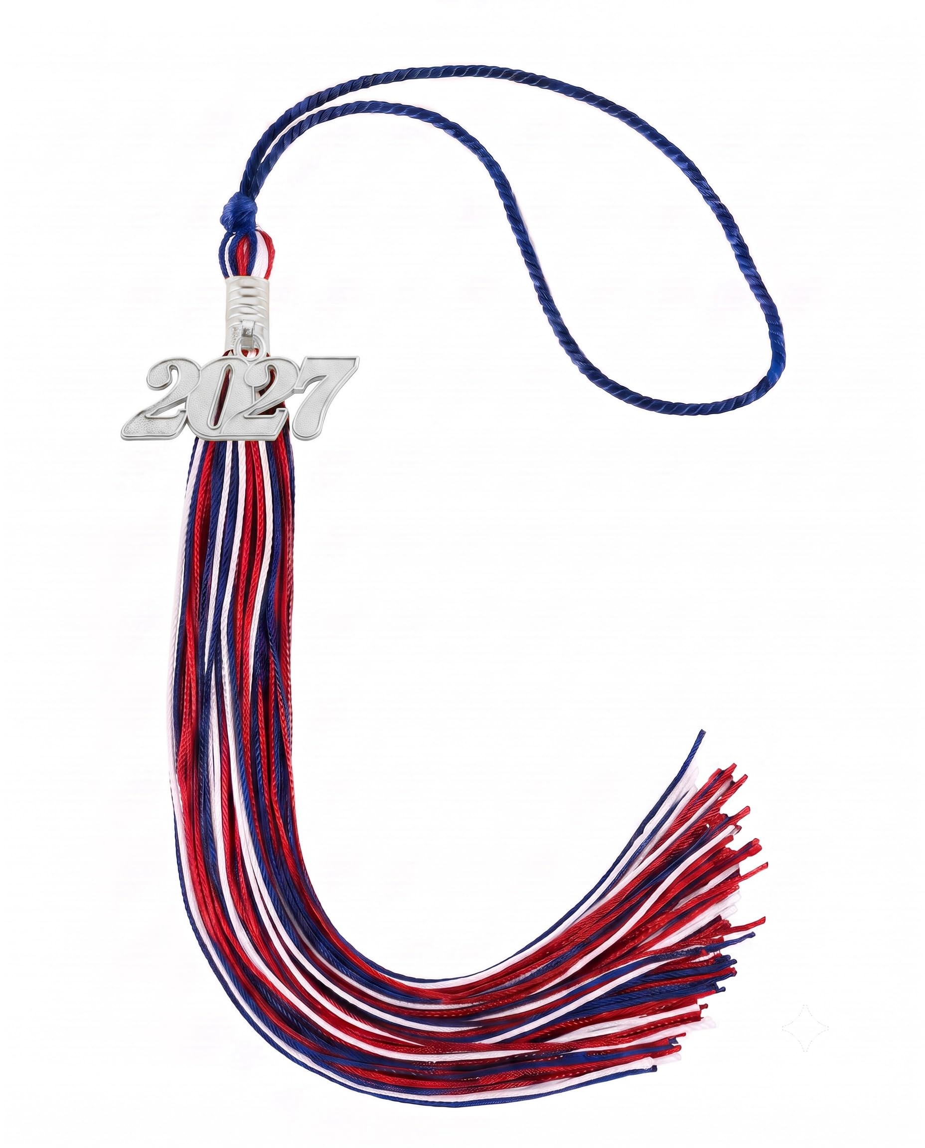Graduation Tassel 2027 for Grad Cap,Blue White Red Tassel with Silver Charm