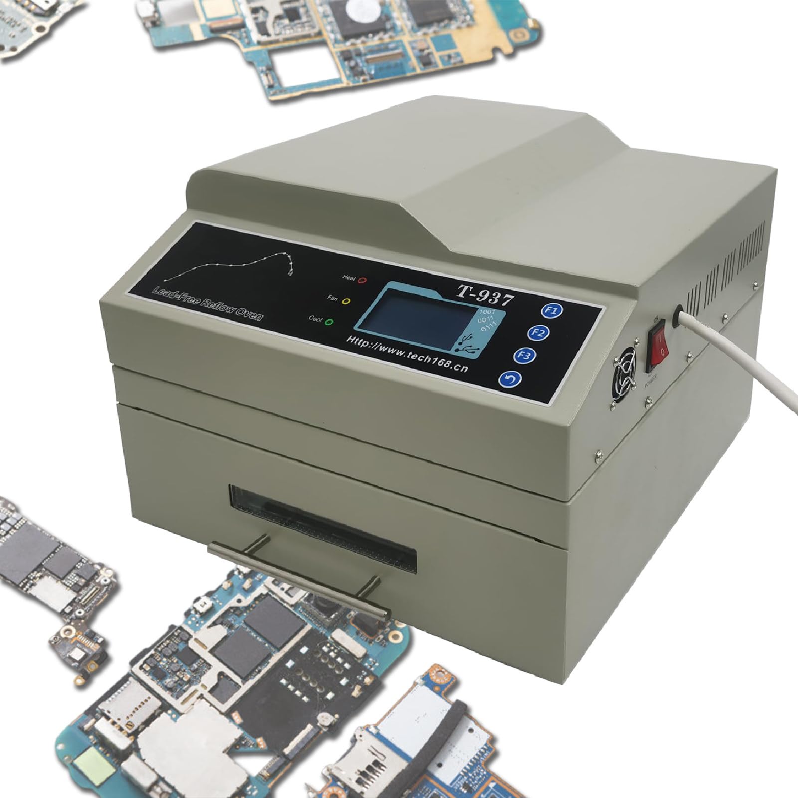 Reflow Oven T937 2300/3300 W Micro-Computer Control, Reflow Soldering Machine with 11.8×12.2in(12.4×14.8in) Soldering Area (T937)