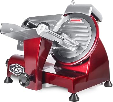 KWS MS-6RS Premium Compact 200W Electric Meat Slicer | 7.67-Inch Stainless Steel Blade, Red Base, Frozen Meat Deli Cheese Food Slicer Low Noises Commercial and Home Use