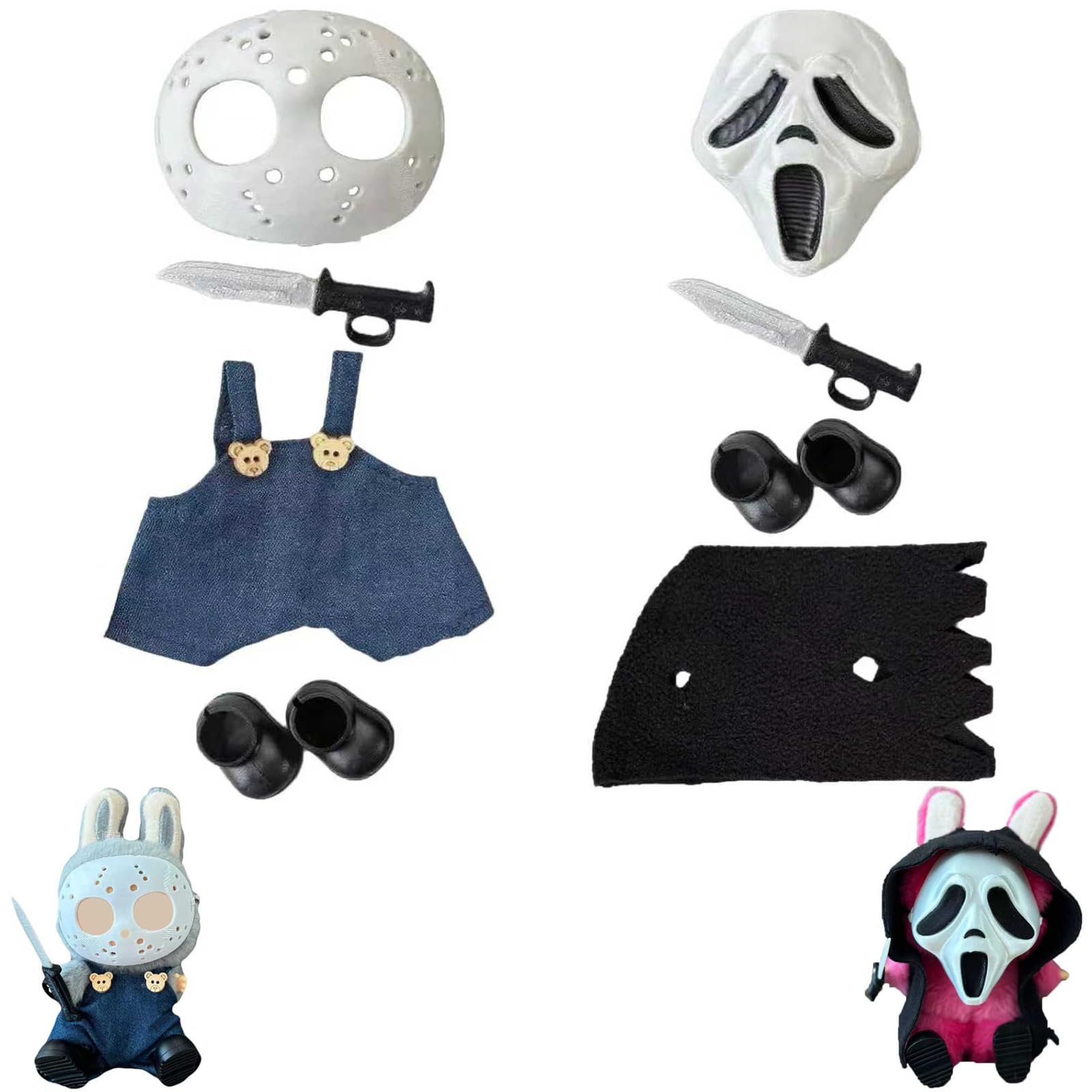 Halloween Clothes for Labubu, Halloween Scary Mask for 15-17cm Doll Accessories, Cute Halloween Costumes Set Included Mask, Outfit, Shoes, Knife — image 1