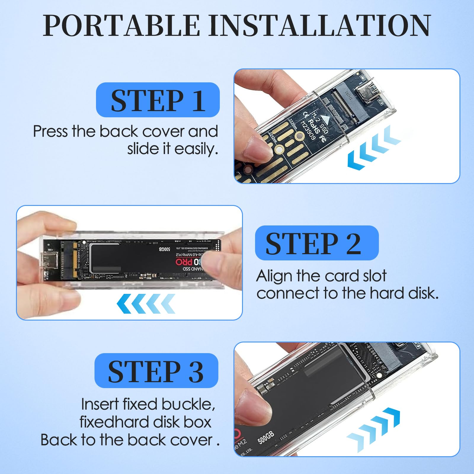 Custodia SSD M.2 NVMe, Adattatore NVMe USB 3.1 Gen 2 (10 Gbps), Custodia SSD USB-C Lettore Disco Rigido Esterno per M-Key 2230/2242/2260/2280, Design Trasparente Anti-Calore