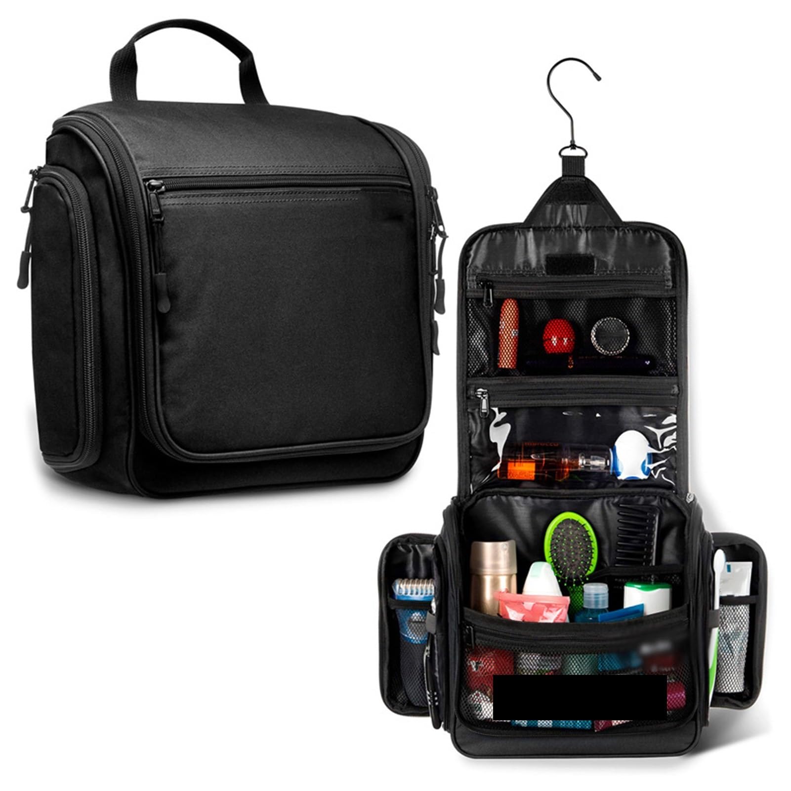 Hängende Reise-Organizer Reise-Organizer-Tasche for Aufhängen, Make-up-Tasche, große Kapazität, Kosmetiktasche für Damen Herren(Black)