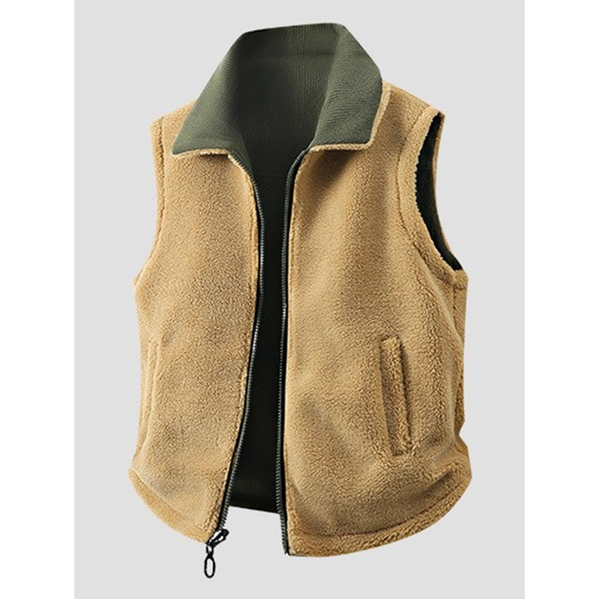JEShifangjiusu Gilet da uomo leggero in velluto a coste cardigan con risvolto foderato in sherpa reversibile giacche comode con cerniera intera senza maniche