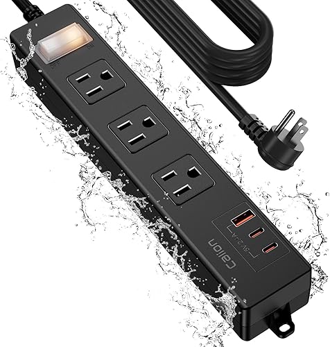 Tira de alimentación para exteriores resistente a la intemperie, IPX6, cable de extensión impermeable con múltiples salidas con puertos USB,