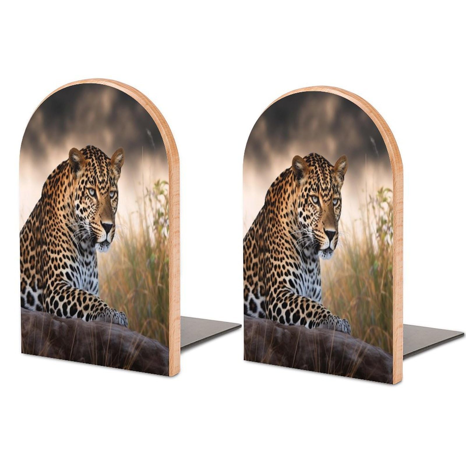 Sujetalibros de leopardo africano de madera para estantes y escritorios