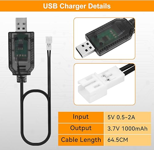 Miniatura 5 de Batería Lipo de 3.7 V 1000 mAh 523450 batería recargable de polímero de litio con conector JST PH2.0.000 in + cargador USB de 1000 mAh con interfaz