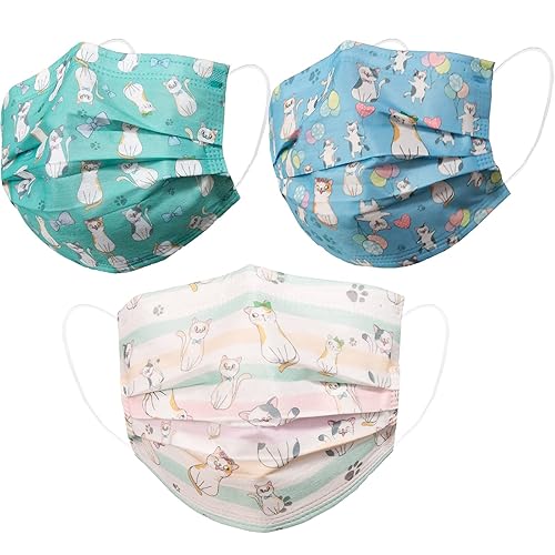 Disposable Face Masks Printed with Colorful Designs,50 Pack - Cute Kitty