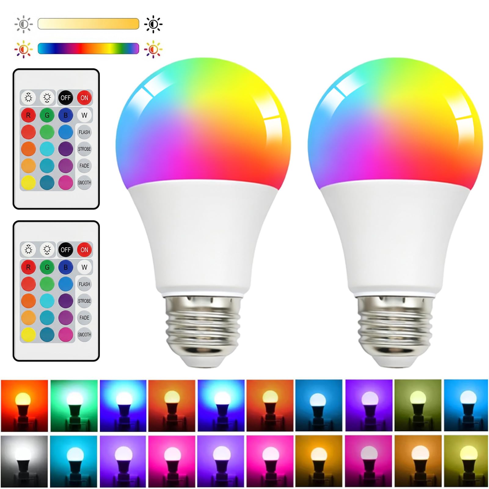 2Pack E27 Changing Light Bulb 5W G45 Dimmable LED Colour Changing Smart Light Bulbs with Remote Control E27 Screw Type RGB+Warm White 16 Colour 4 Modes for Daily Mood Lighting (450LM Replacement 40W)