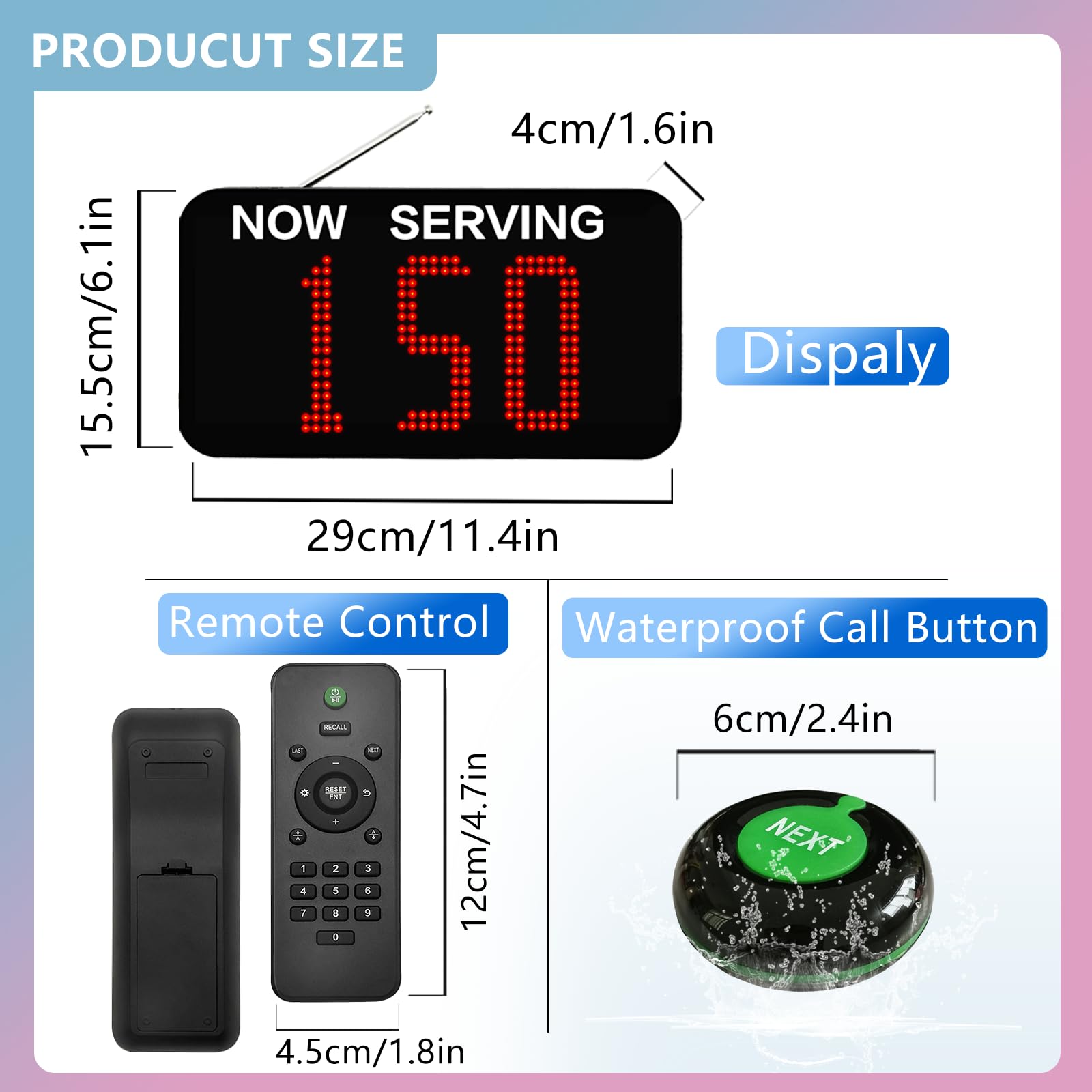 Eliminacode Display LED | 3 Cifre a Numero | Gestione Code 000-999/A00-E99/000-099 | Con Telecomando +2 Pulsanti di Chiamata | Per Supermercato, Ristorante, Sportello, Ambulatoro, Negozio