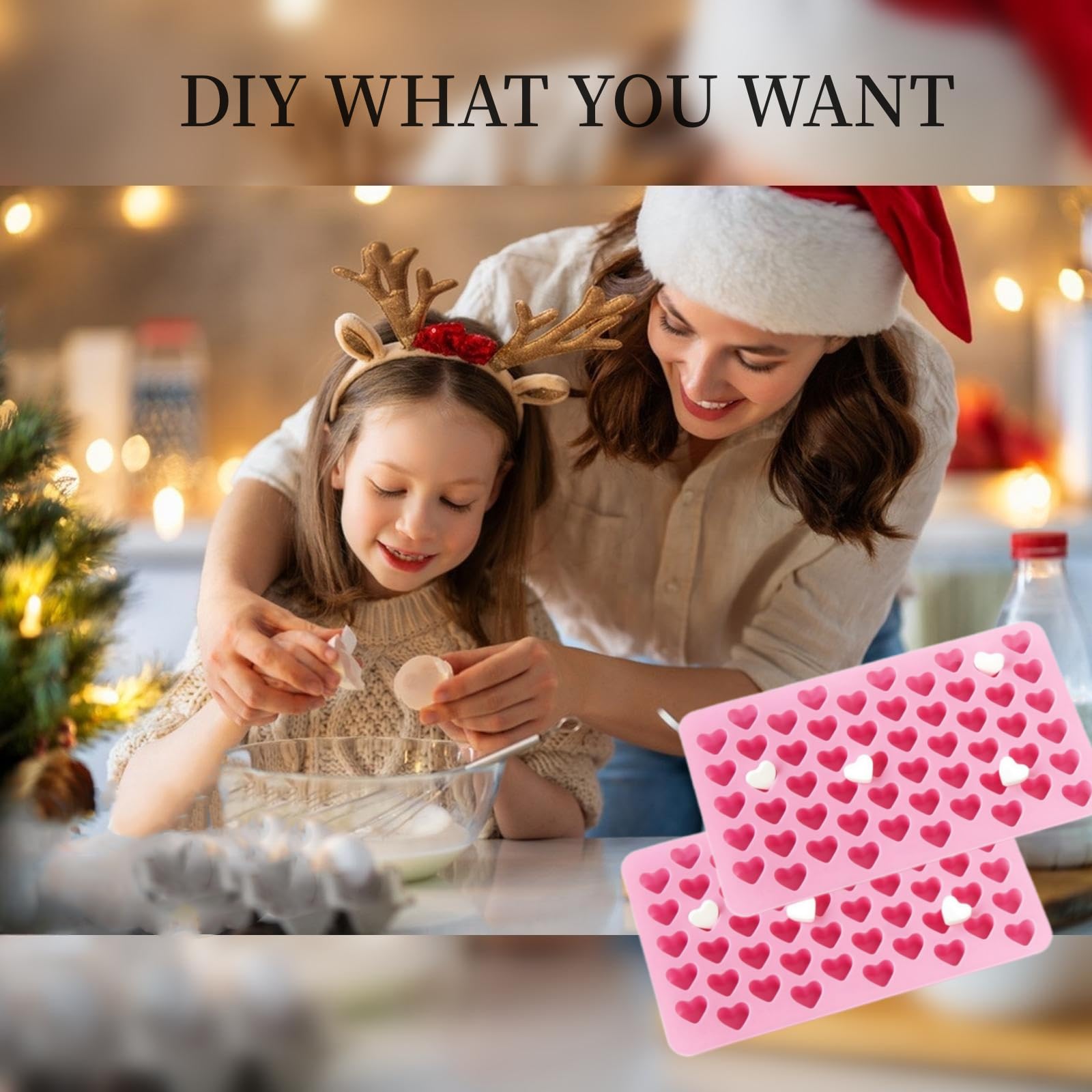 Paquete de 2 moldes de silicona con forma de corazón, antiadherentes, de grado alimenticio, moldes para hornear, moldes reutilizables para dulces, para gelatina, golosinas caseras, dulces, chocolate, 5