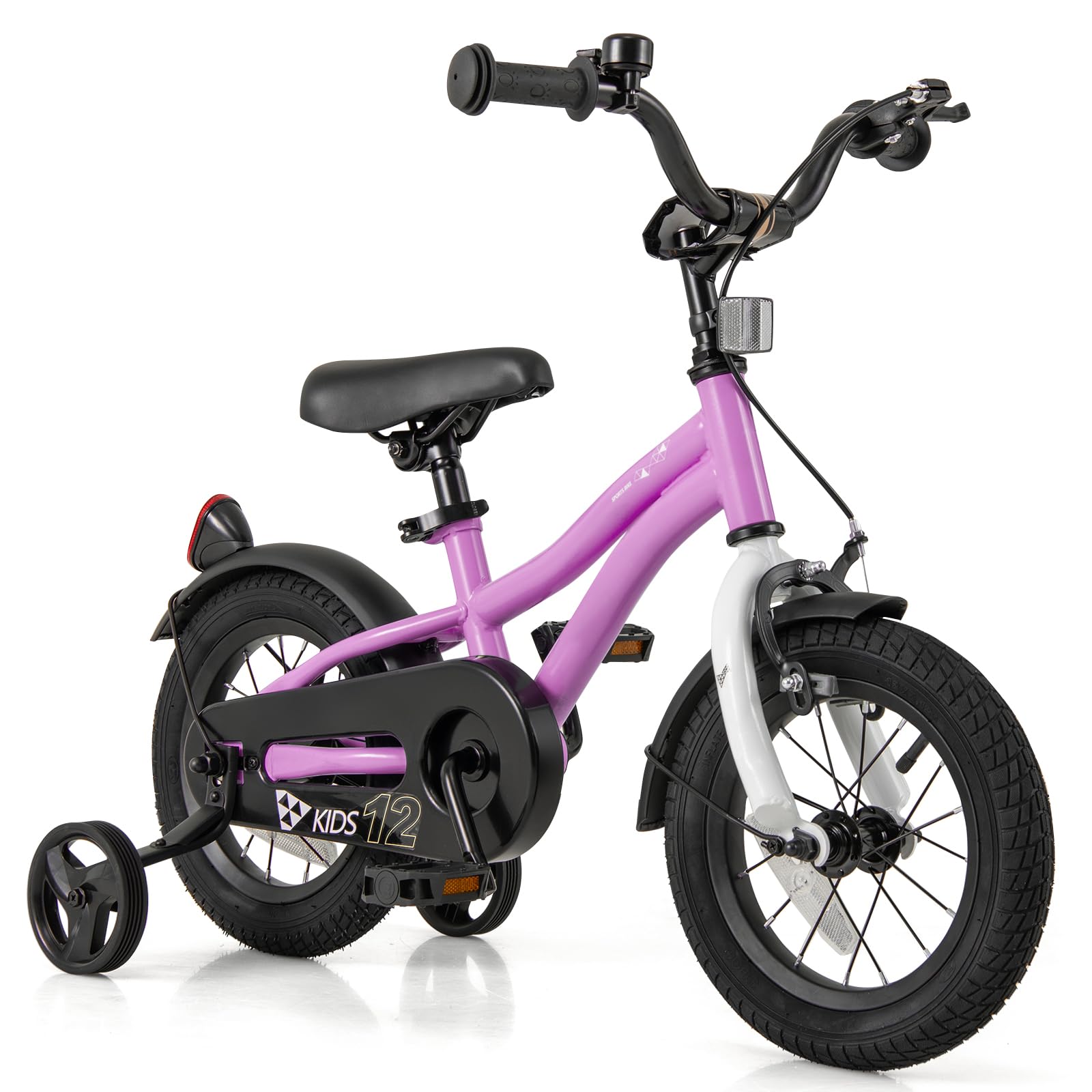BABY JOY Kids Bike, 12 14 16 18 Inches Sporty Bicycle with Training Wheels, Adjustable Seat, Handbrake &amp; Coaster Brake, Reflectors, Girls Boys Bike for 3-8 Years Old Children