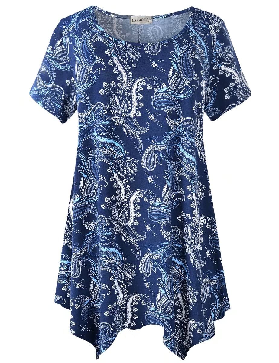 LARACE Short Sleeve Shirts for Womens Plus Size Tops Casual Summer Clothes Asymmetrical Tunic Blouses