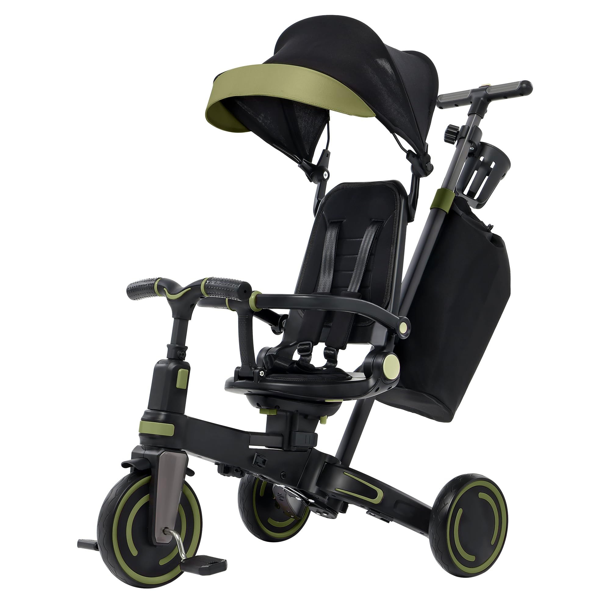 Aneco 9-in-1 Multi-functional Baby Tricycle for Toddlers 10 Months-3 Years with Removable Canopy Rotatable Seat Safety Harness Wheel Brake Adjustable