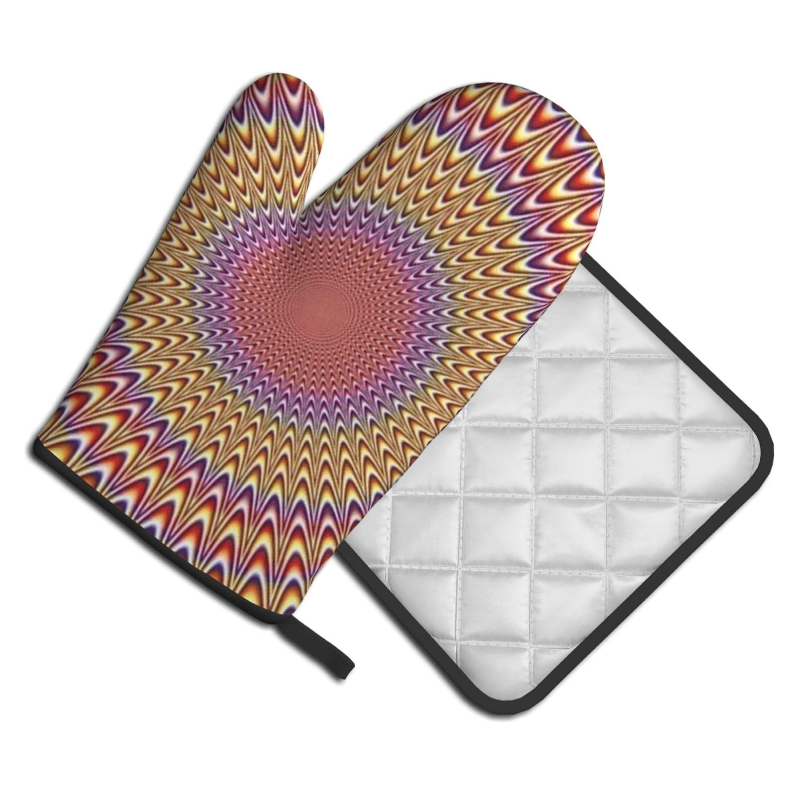 Oven Mitts and Pot Holders Set of 2 Pcs, spiral optical illusion Printed Heat Resistant Kitchen Gloves Potholders for Cooking Baking Grilling