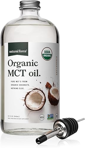 Miniatura 7 de Natural Force - Aceite MCT orgánico - Botella de vidrio puro - Hecho de 100% aceite de coco virgen prensado en frío, apto para dietas Keto, Paleo,