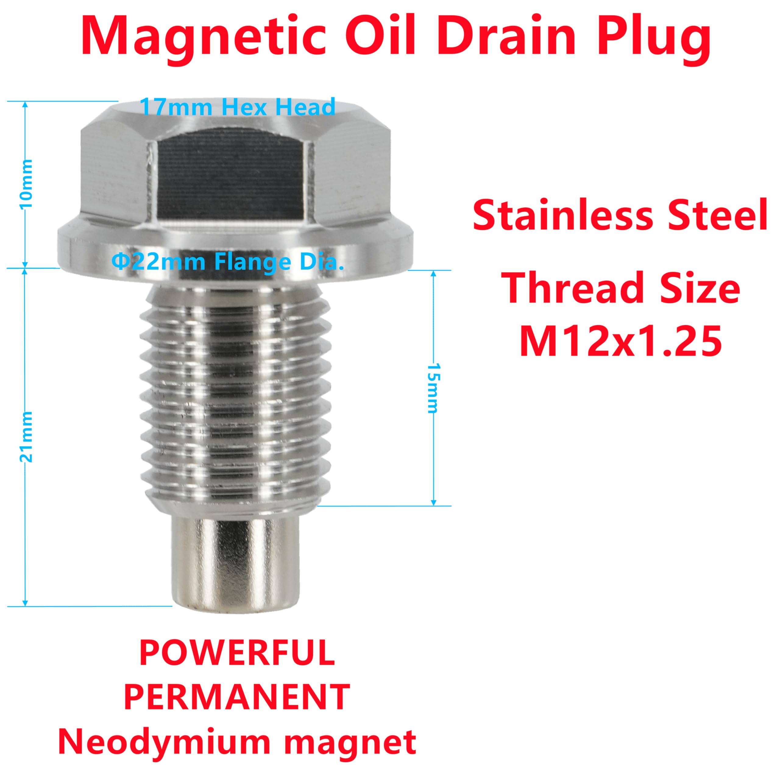 abczok 1PC M12x1.25 Stainless Steel Magnetic Engine Oil Drain Plug