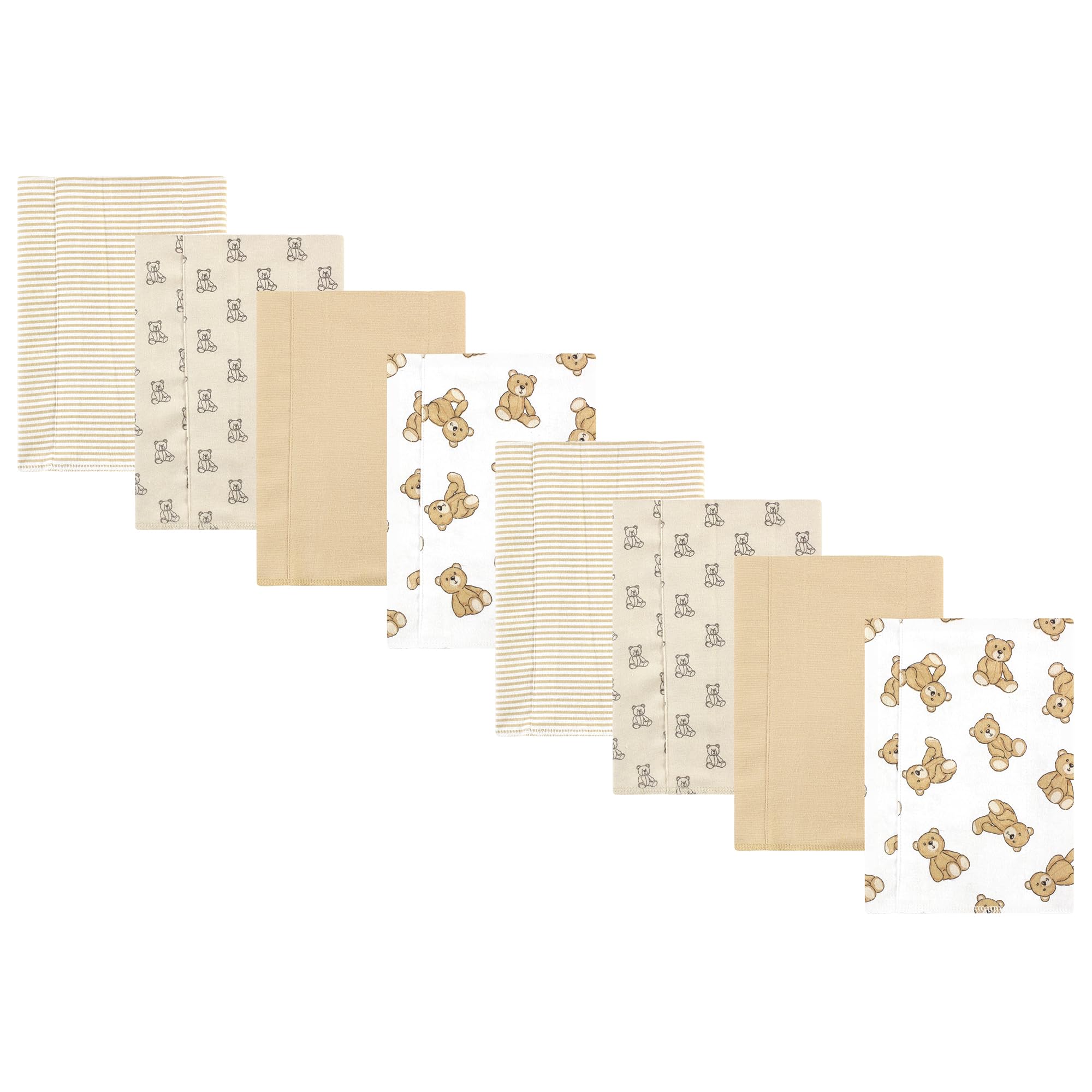 Hudson Baby Cotton Poly Flannel Burp Cloths Multipack, Teddy Bears 8-Pack, One Size