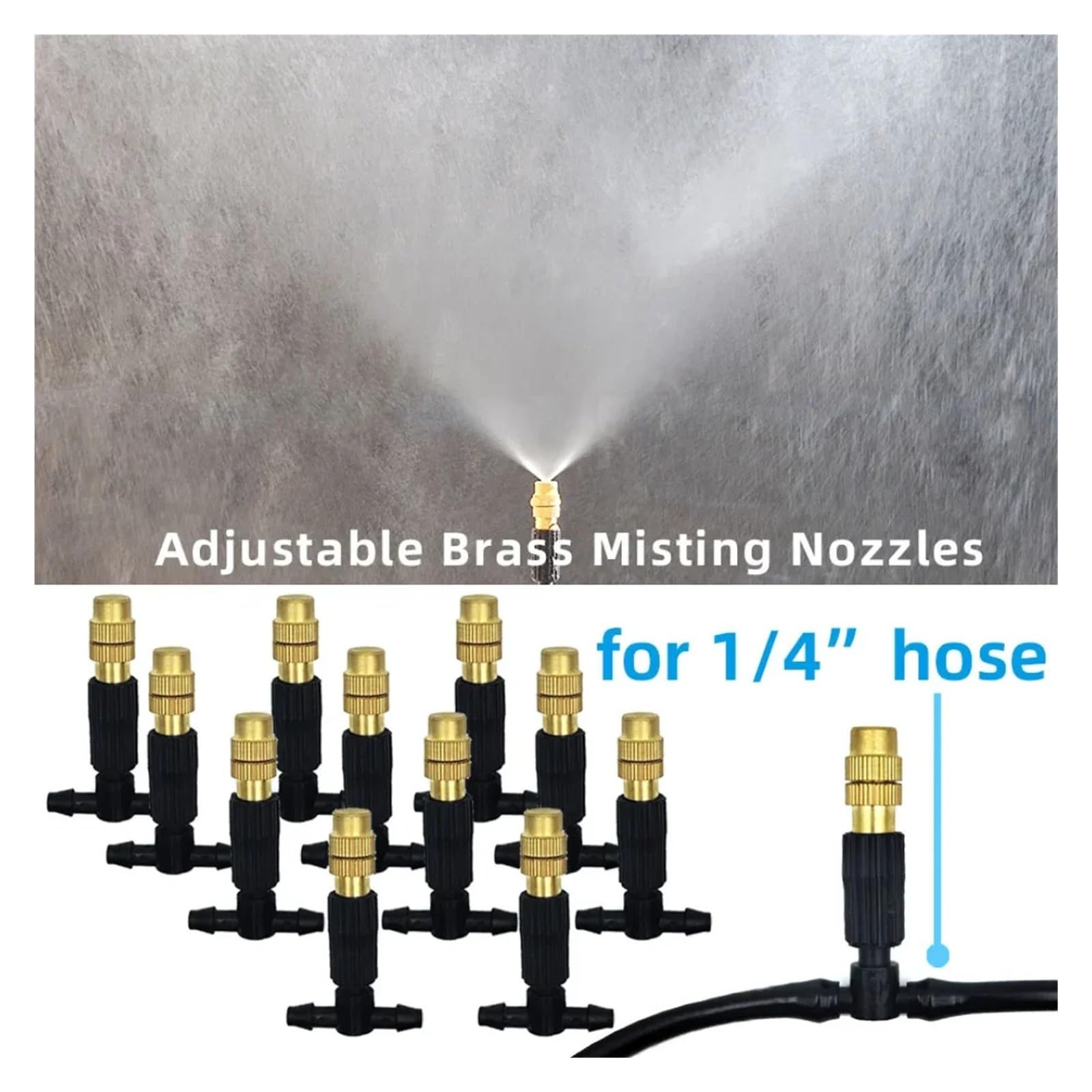 Sistema di raffreddamento a nebulizzazione 5-30M Tubo da giardino con ugello in ottone da 1/4". | Ugelli nebulizzatori in ottone per il raffreddamento di terrazze e serre. (KIT001-30M)