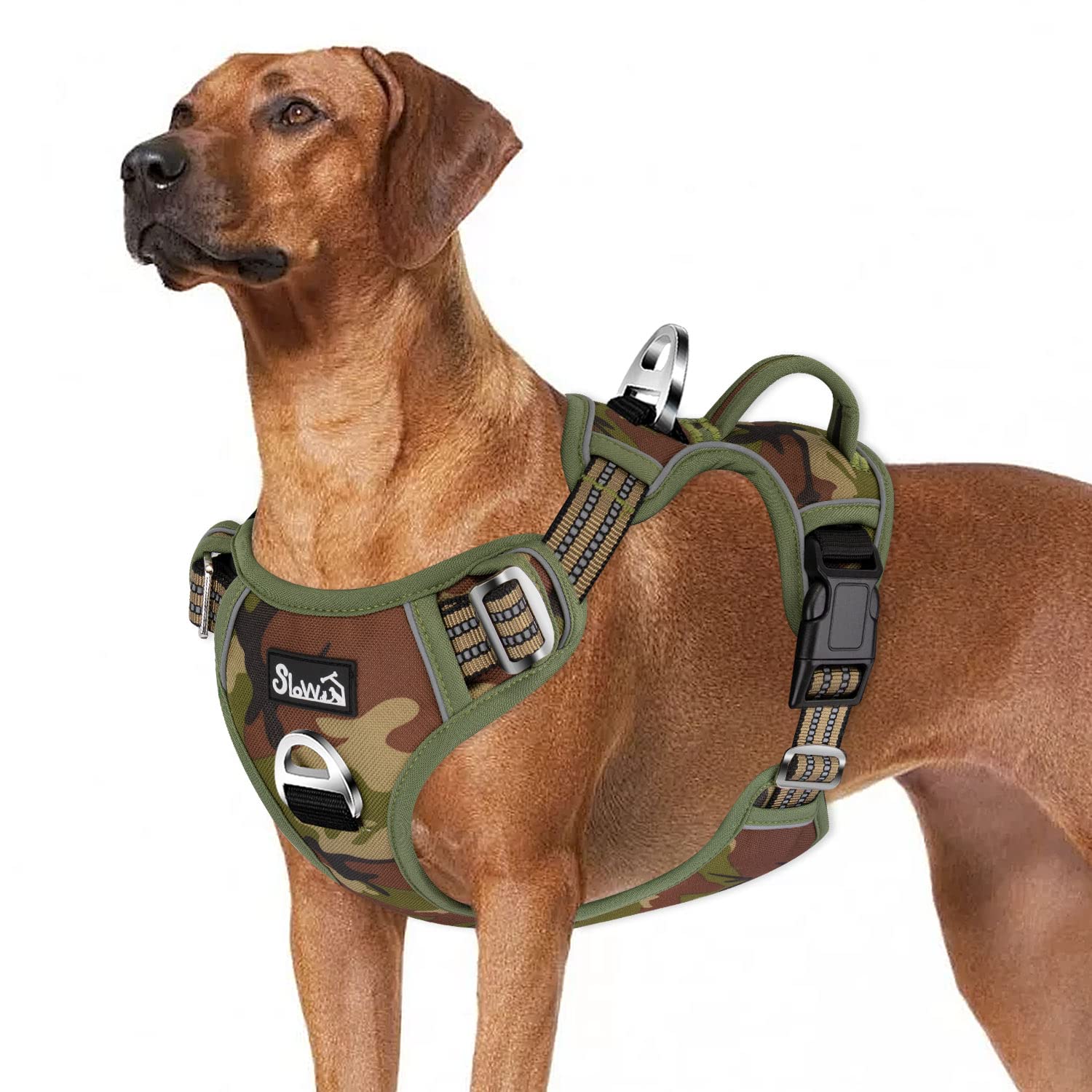 EyeinDog Harness Large Dog, Anti Pull Adjustable Heavy Duty Pet Vest Harness with 2 Clips, Easy Control Escape Proof Puppy with Soft Padded Handle Reflective for Outdoor Training Walking, L