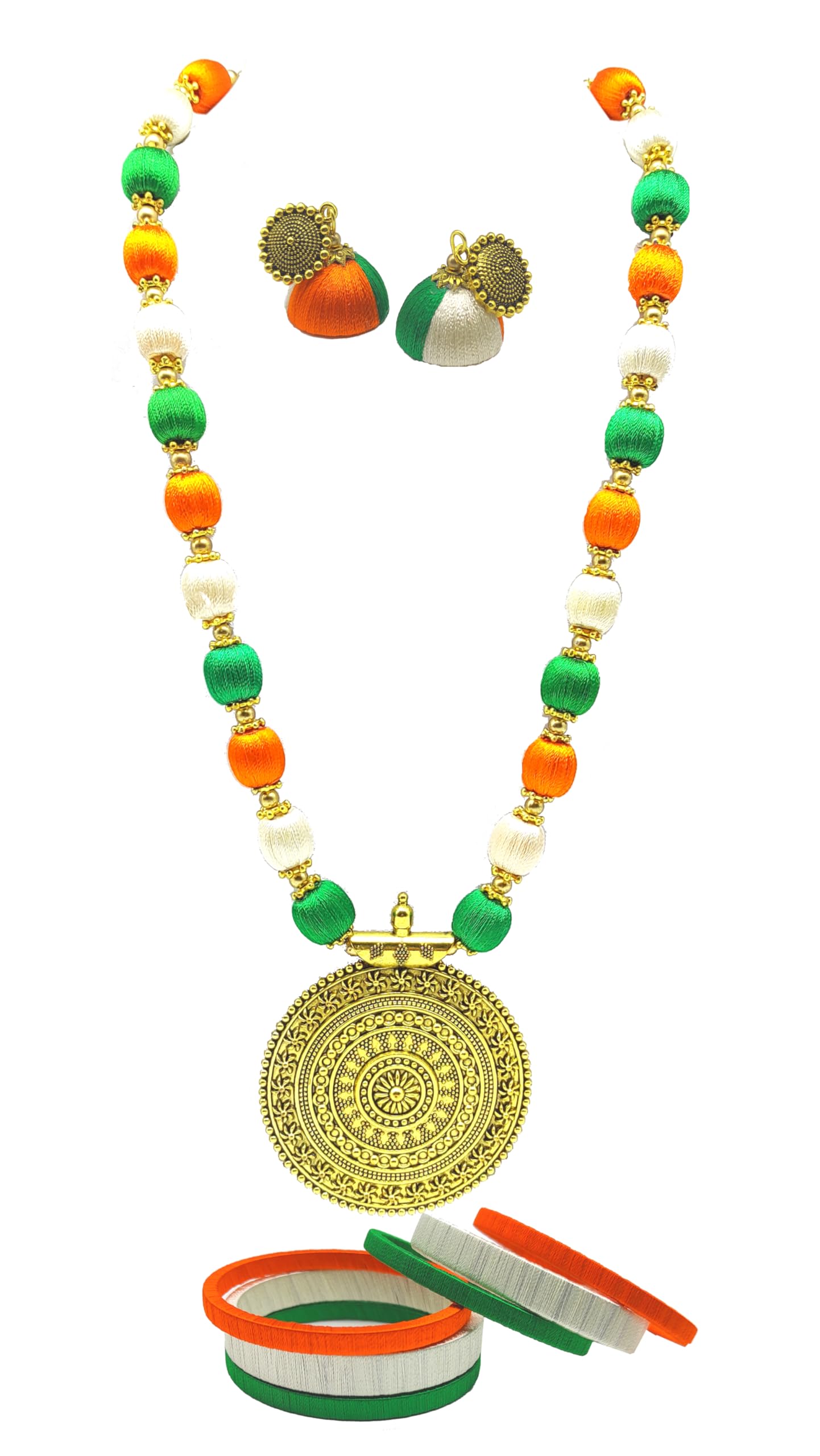 See full amazon price history chart for MDS FASHIONS Handmade Tricolor Three Layer Silk Thread Necklace with Stone Balls and Earring Set for Beautiful Women (MDS-1065) (National Flag-Chakkara-Bangle 2-6) MDS FASHIONS Handmade Tricolor Three Layer Silk Thread Necklace with Stone Balls and Earring Set for Beautiful Women (MDS-1065) (National Flag-Chakkara-Bangle 2-6) (B0DC5NXFD1) Amazon Price History, Amazon Price Tracker
