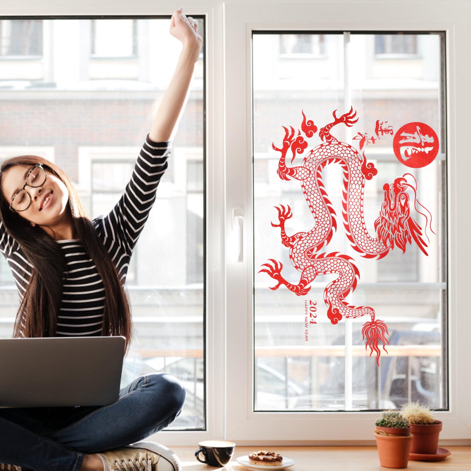 Autocollants Pour Fenêtre Nouvel An Chinois 2024, Autocollants