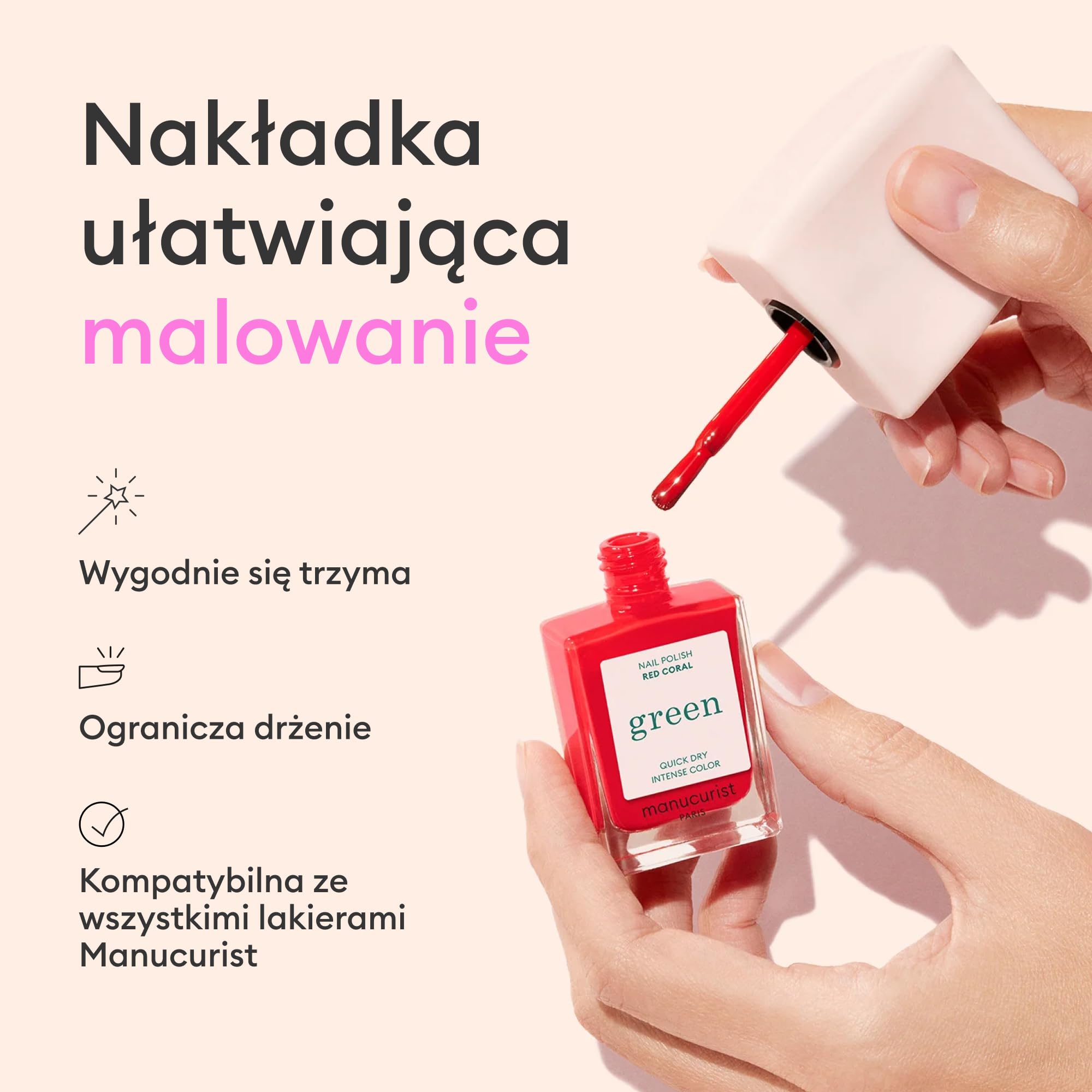 Manucurist Mani Helper - Klasyczny Aplikator do Paznokci Zielony, Półtrwały Lakier Green Flash, Aktywny Lakier do Pielęgnacji - Ułatwia Nakładanie Lakieru, Akcesoria do Paznokci - Narzędzie Do