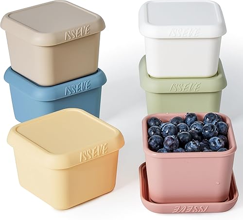 ISSEVE Paquete de 6 recipientes de silicona de 6 onzas para niños, recipientes pequeños reutilizables con tapas, recipientes de silicona a prueba de