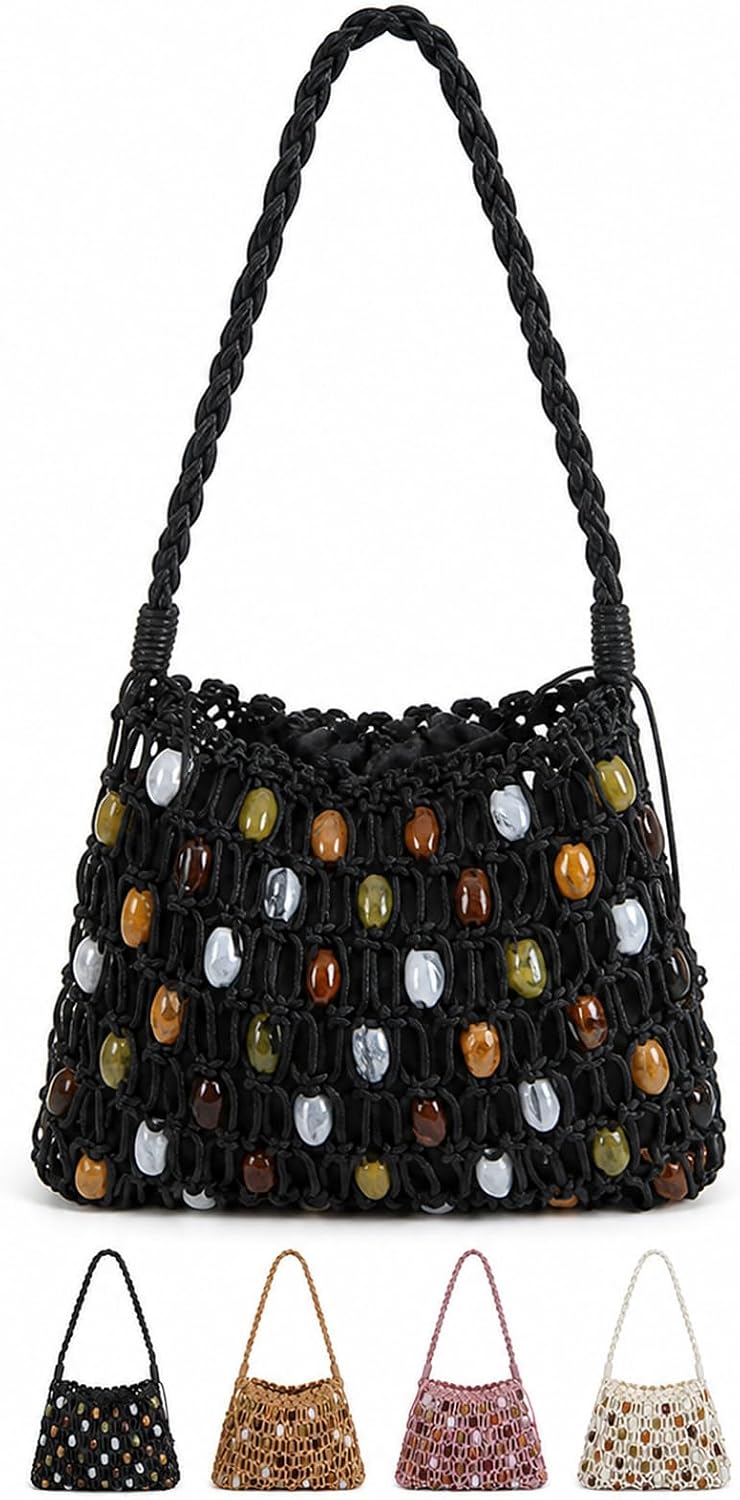 Crossbody Bags for Women Trendy Boho Woven Beaded Shoulder Purse