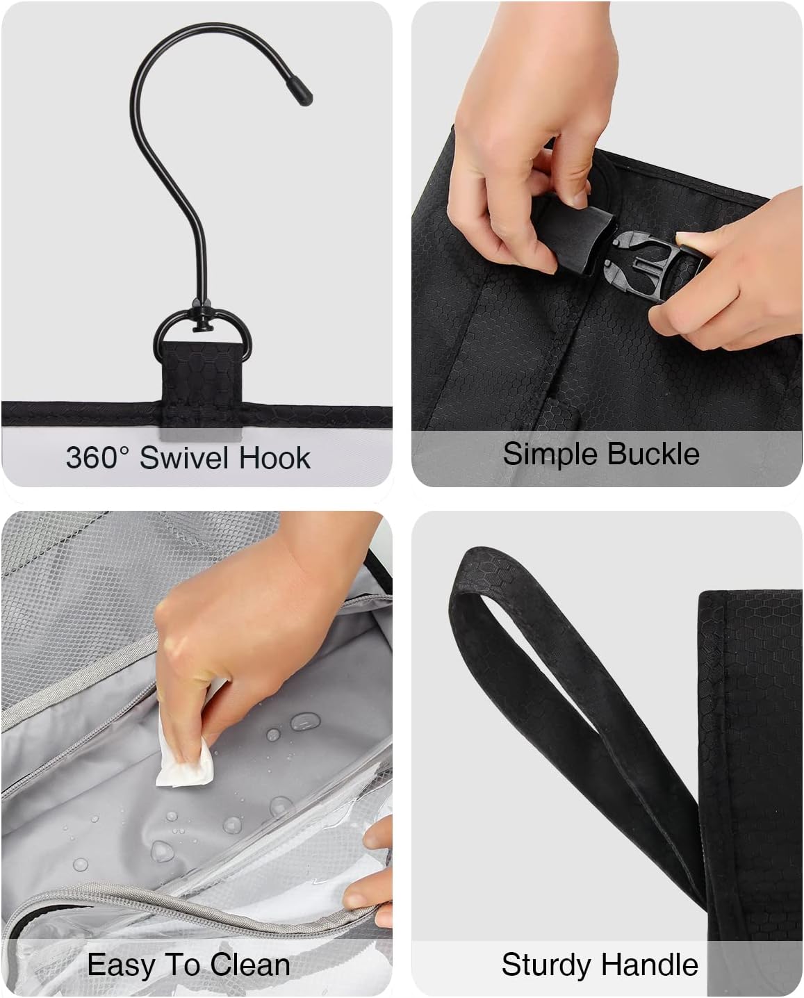 Relavel Travel Toiletry Bag for Men, Hanging Toiletry Bag for Women Makeup Cosmetic Storage Organizer Large Capacity Travel Kit Shaving Bag for Full Sized Container Black - Image 6