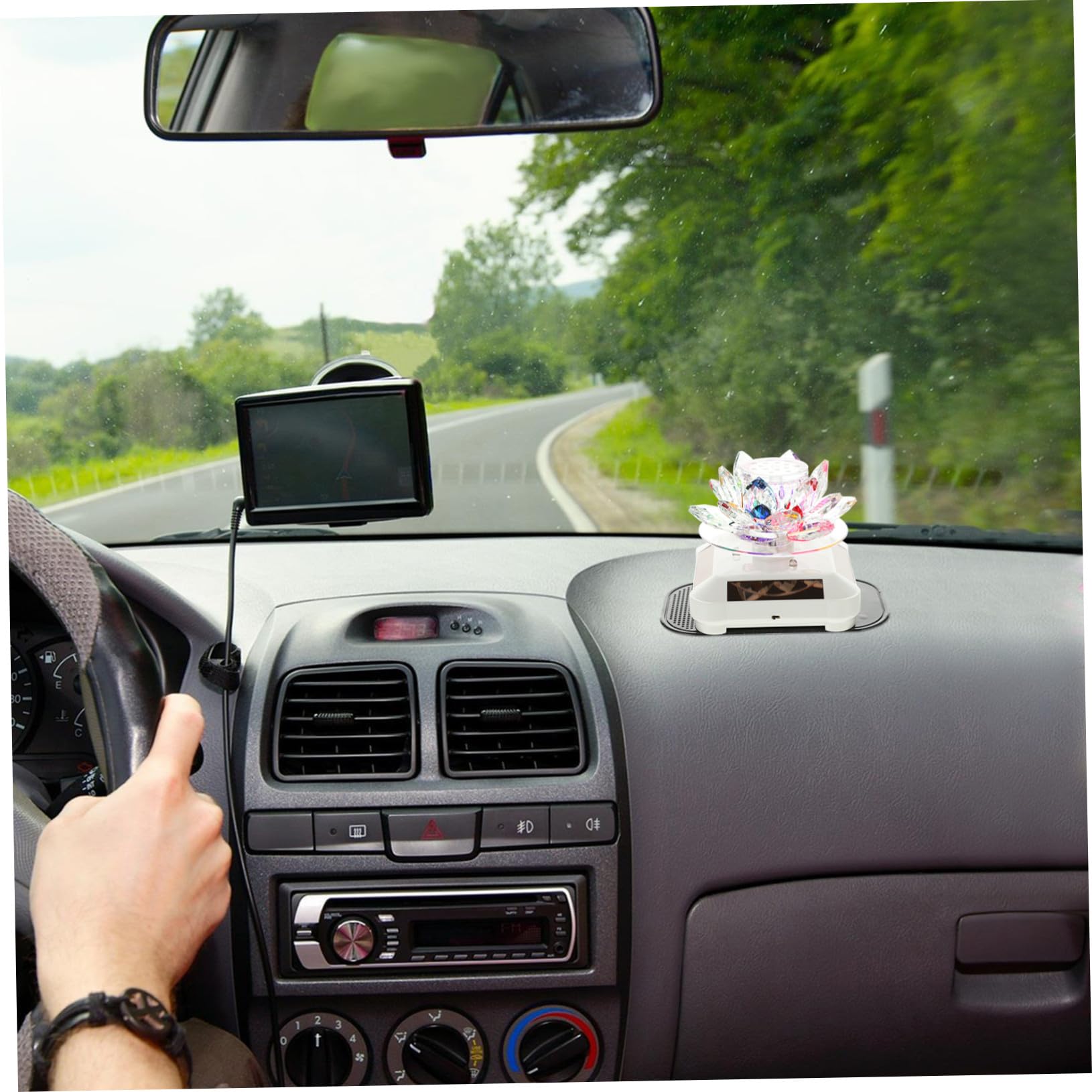 Adorno de Loto Giratorio Decoración Elegante Aromaterapia para Coche y Carga Solar de Cristal y Plástico Varios estilos para Interior de Vehículo Varios estilos