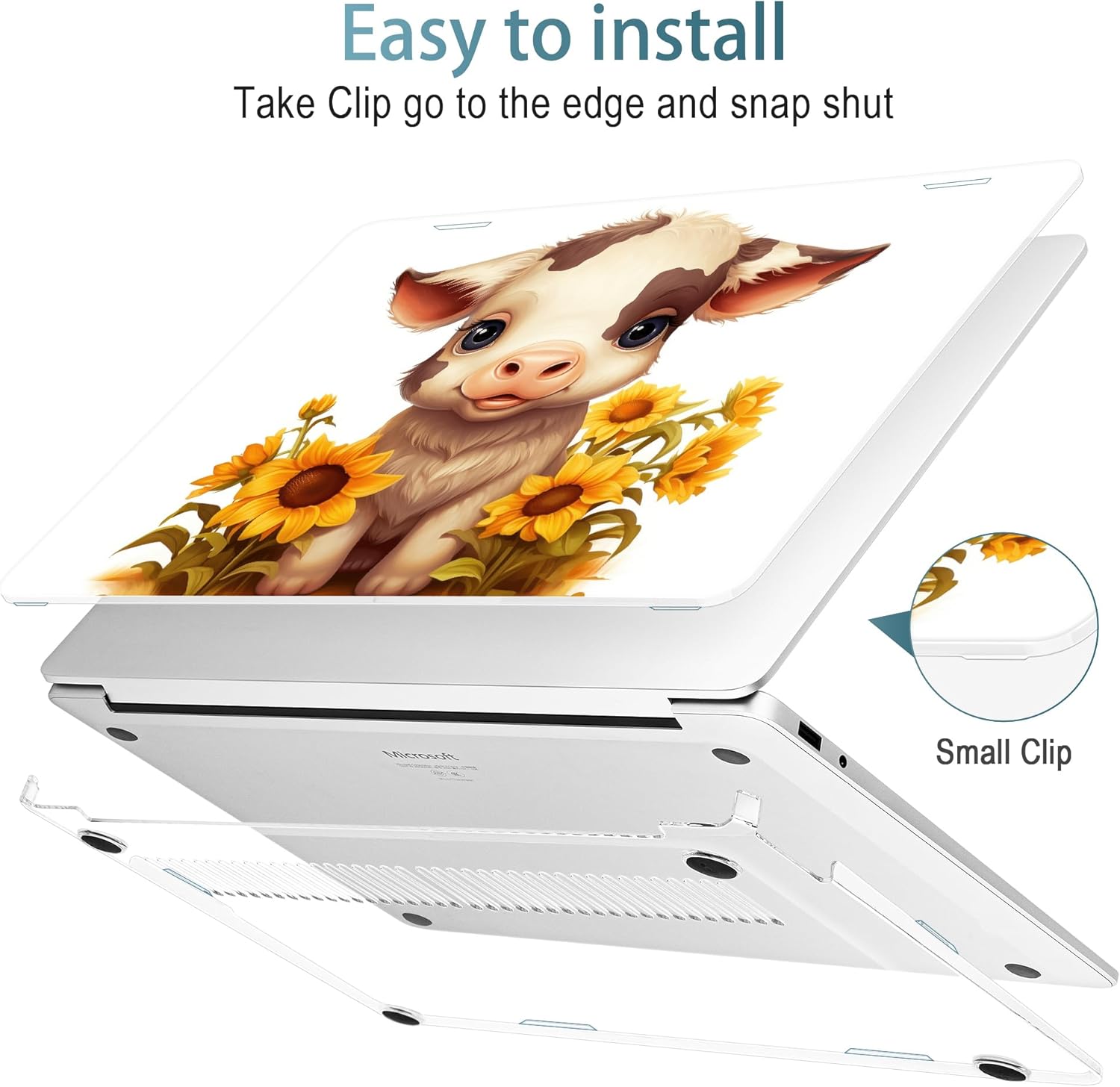 Mektron Printed Case for 2025 Microsoft Surface Laptop Windows 11 Copilot+ PC Surface Laptop 13 inch Touchscreen Display Cover Fits Model 2095, Cute Cow