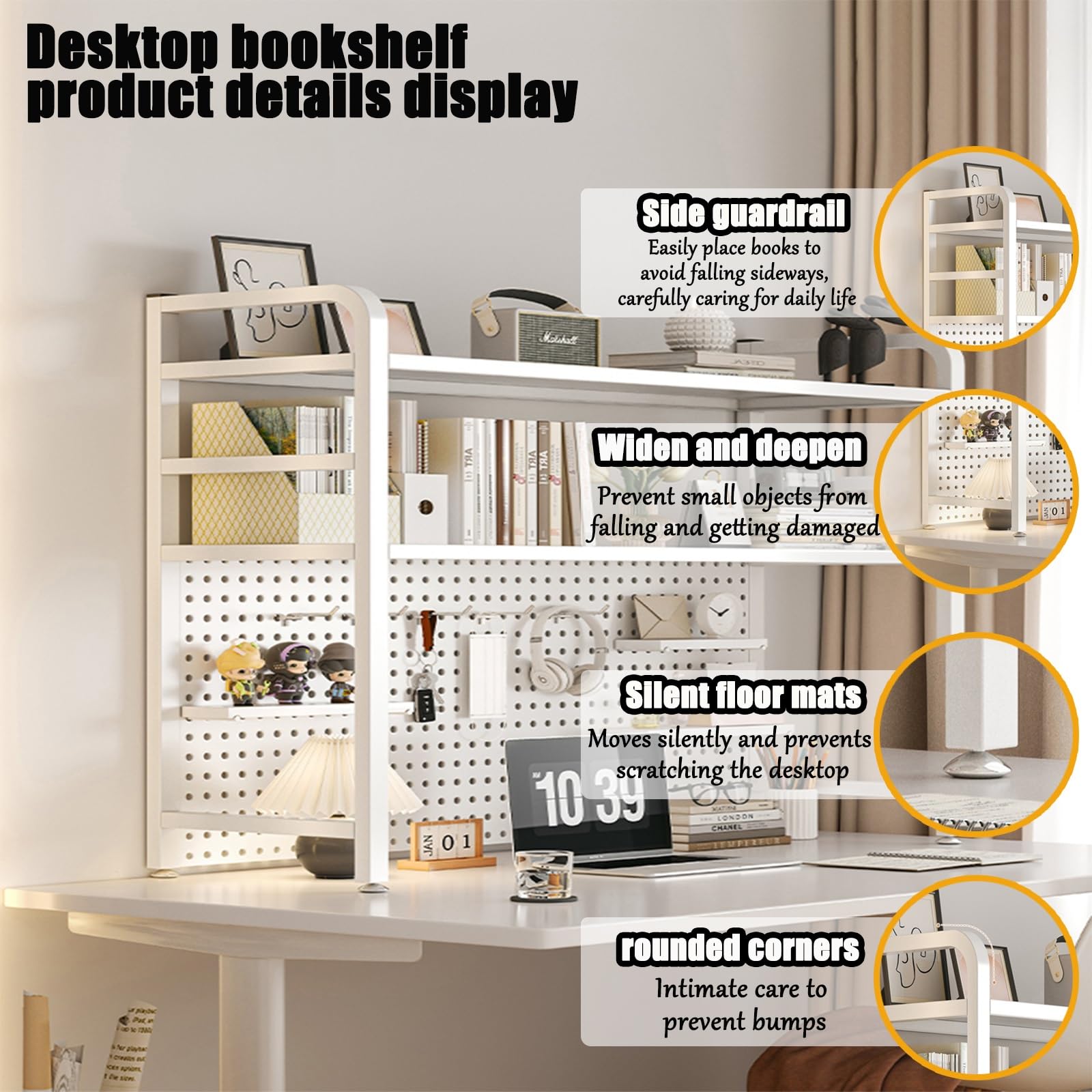 Libreria Da Scrivania Per Computer, Scaffale Da Scrivania Multifunzionale A 2 Strati, Scaffale Portaoggetti Da Scrivania, Adatto Per Casa, Ufficio, Dormitorio(A single layer white,95cm/37in)