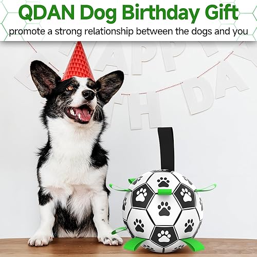 Miniatura 5 de QDAN - Pelota de fútbol con correas para perros, juguetes interactivos, regalos de cumpleaños para cachorros, juguete de forcejeo y agua, pelotas