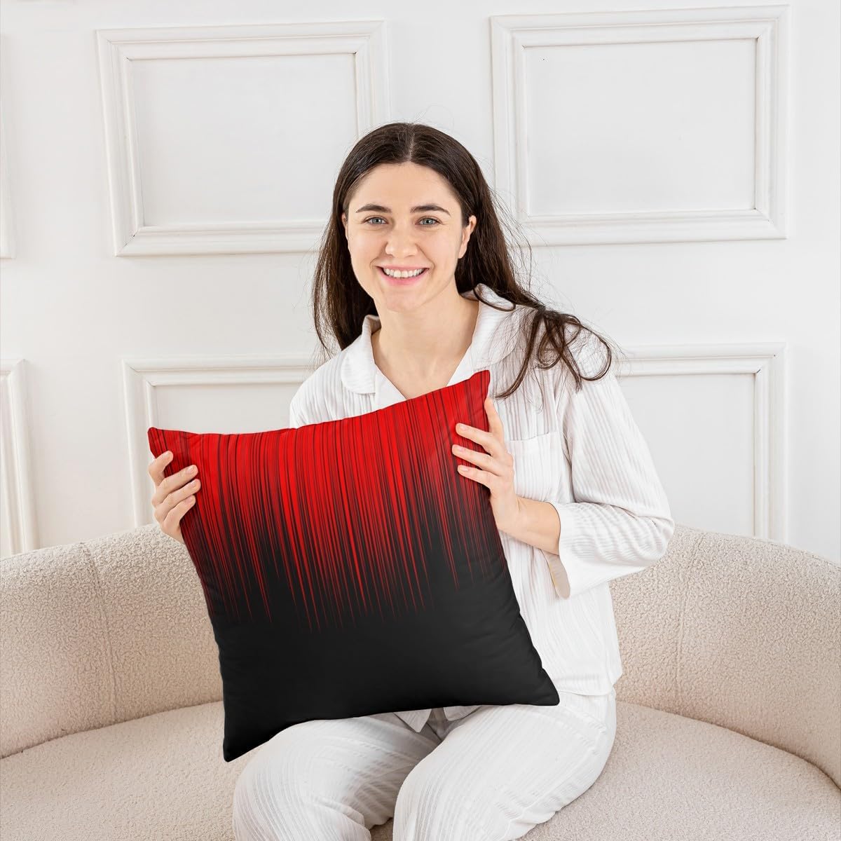 Pack of 2 Geometric Abstract Ombre Decorative Throw Pillow Covers, Soft Red Black Striped Square Cushion Case Set for Couch Sofa Bedroom Living Room, Modern Pillow Cases Pillowcases, 24x24 Inches