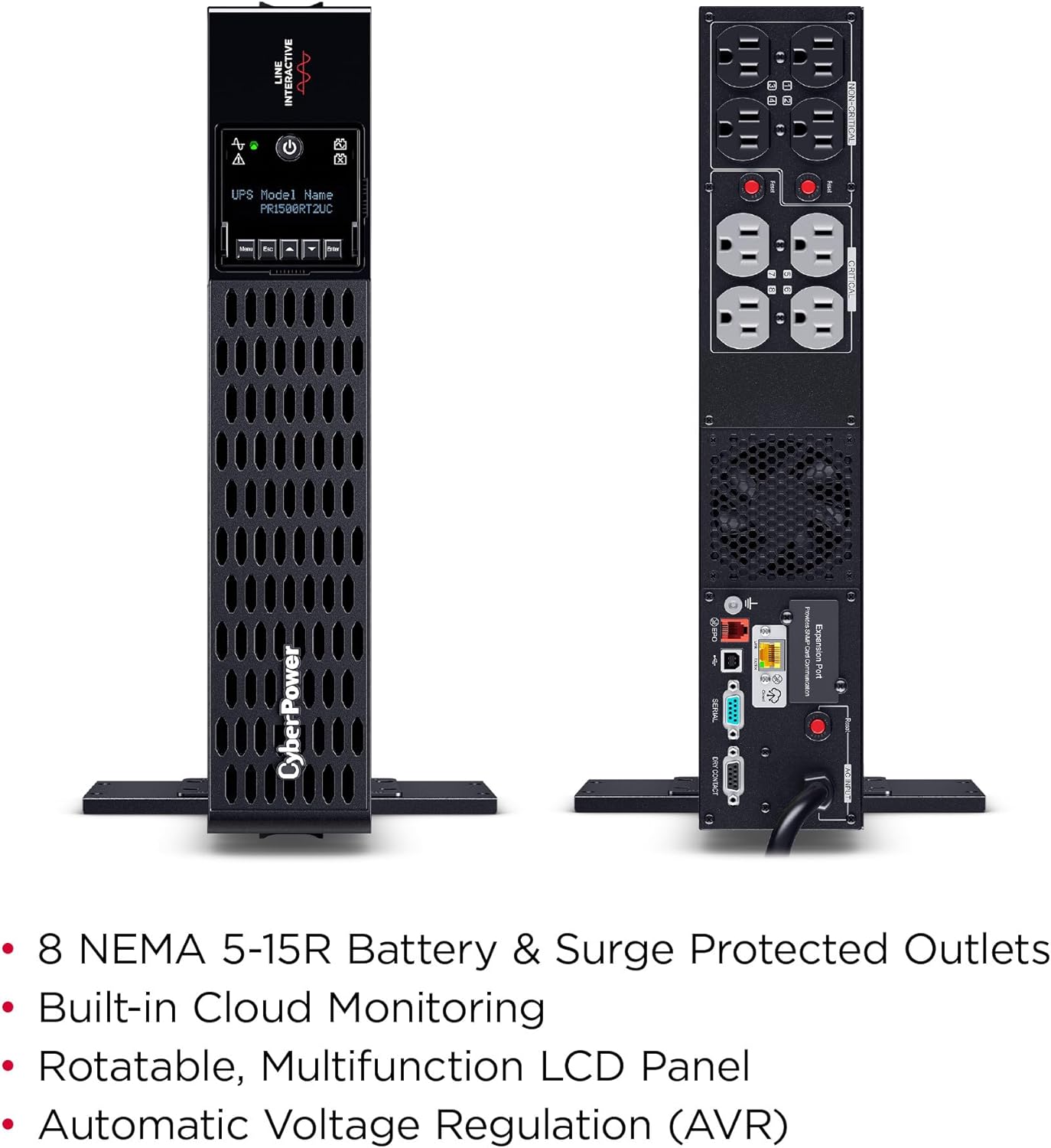 CyberPower PR1500RT2UC Smart App Sinewave UPS Battery Backup and Surge Protector, 1500VA/1500W, 8 Outlets, 2U Rack/Tower, Built-in Cloud Monitoring, UL Certified