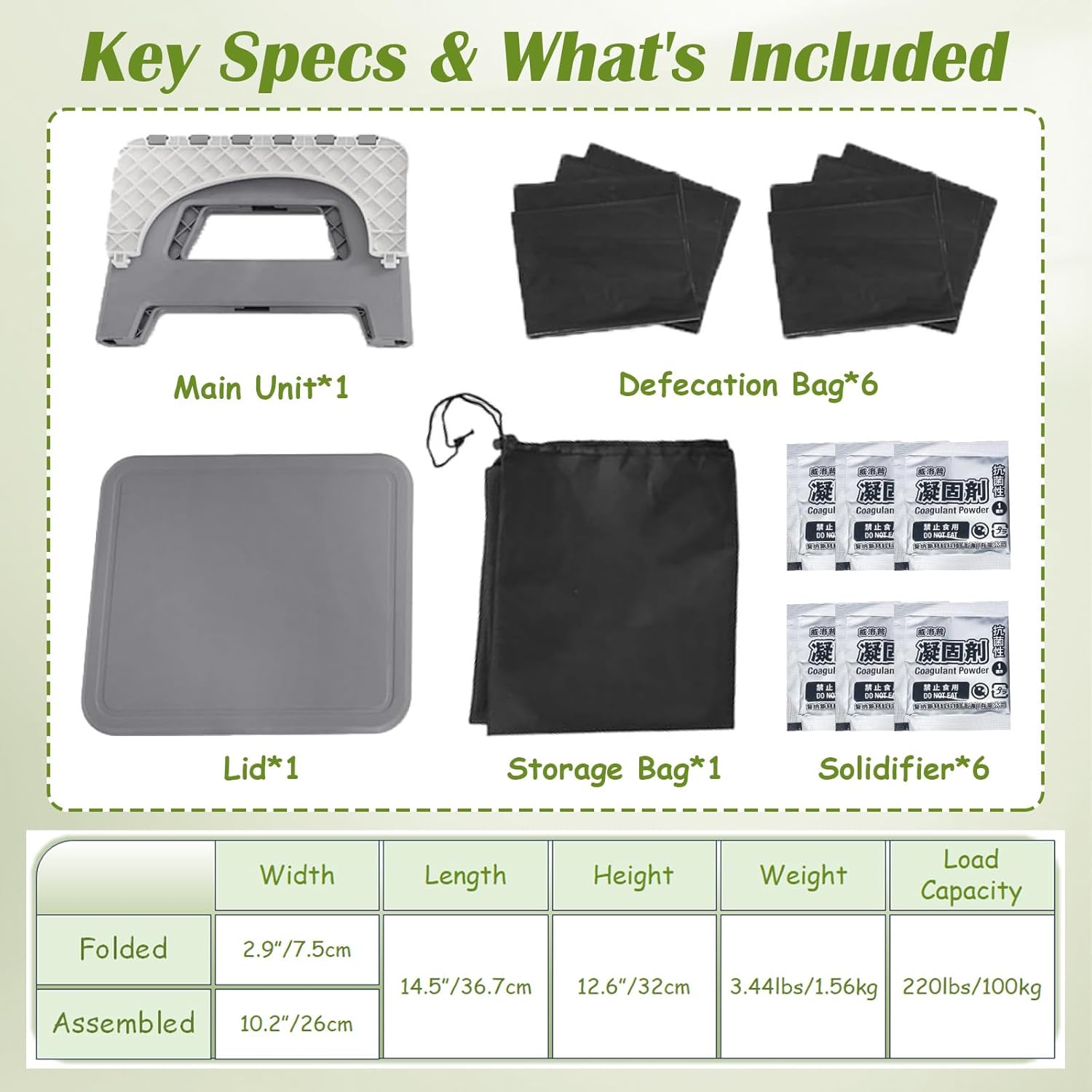 Wanheart Portable Toilet for Adults, Folding Camping Toilet with Lid & Solidifier, Emergency Seat for Limited Mobility, Compact Potty for Home, RV & Travel, Anti-Slip Design (Brown)