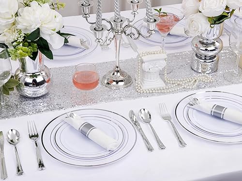 Vista 32 de Supernal Paquete de 60 servilletas preenrolladas con cubiertos de plástico dorado, juego de cubiertos desechables de primera calidad envueltos en Oro