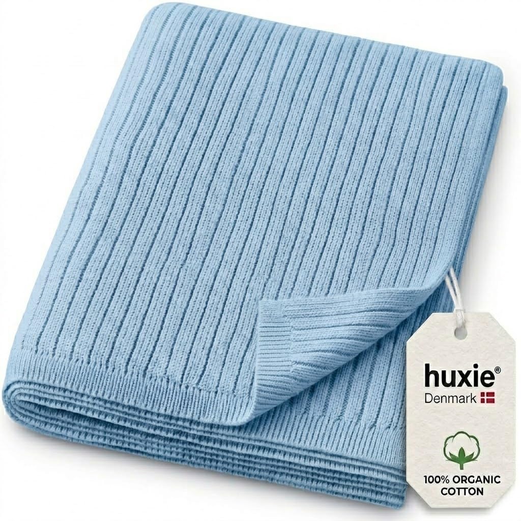 Ribbed Knit Baby Blanket for Boys – 100% Organic Cotton, Crib Quilt