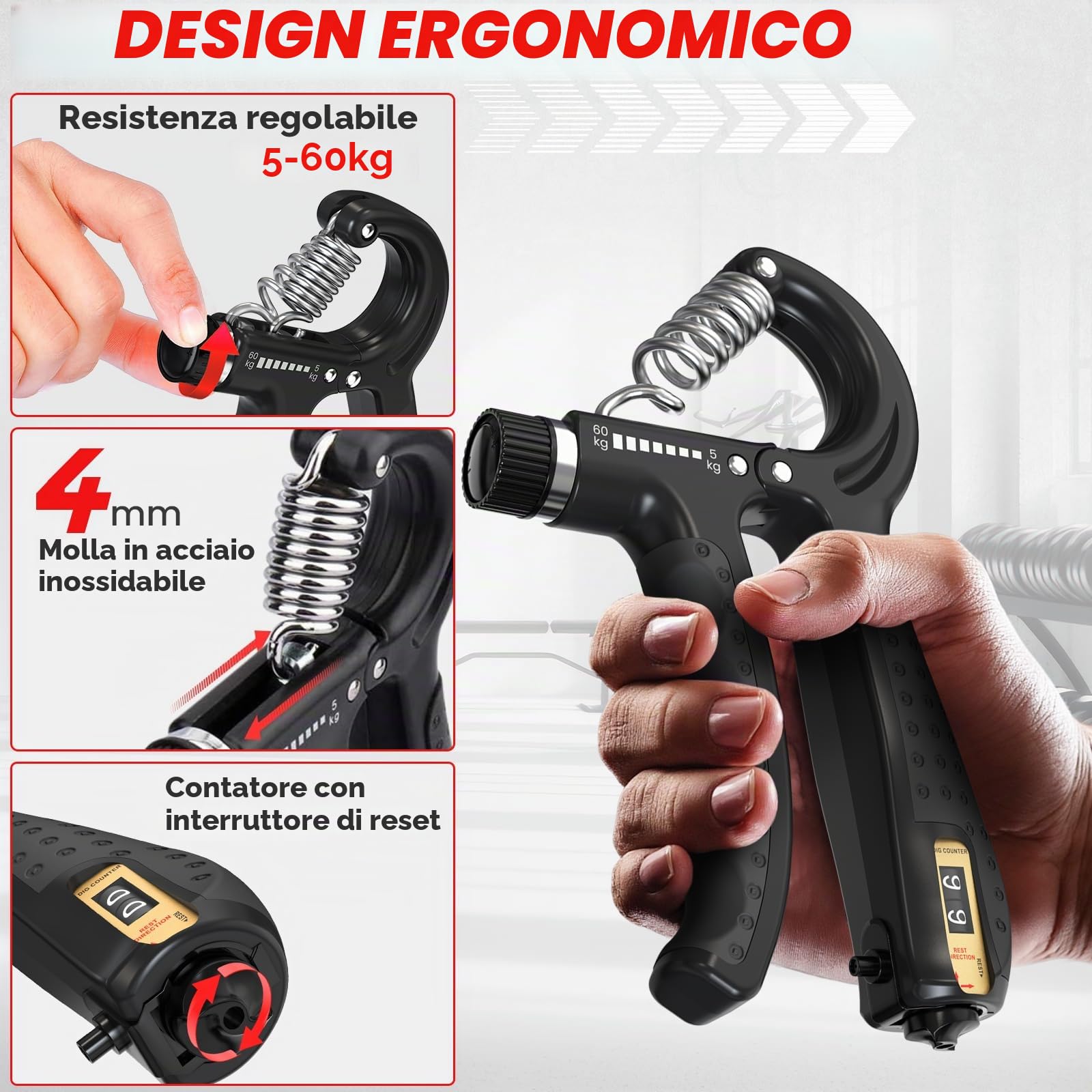 FUNFLEX Allenatore Mano Dita, Set Forza Presa Regolabile 5 Pezzi, Trainer Avambraccio, Estensore Dita, Fascia Polso Neoprene, Grip Ring, Allenamento Mano e Avambraccio