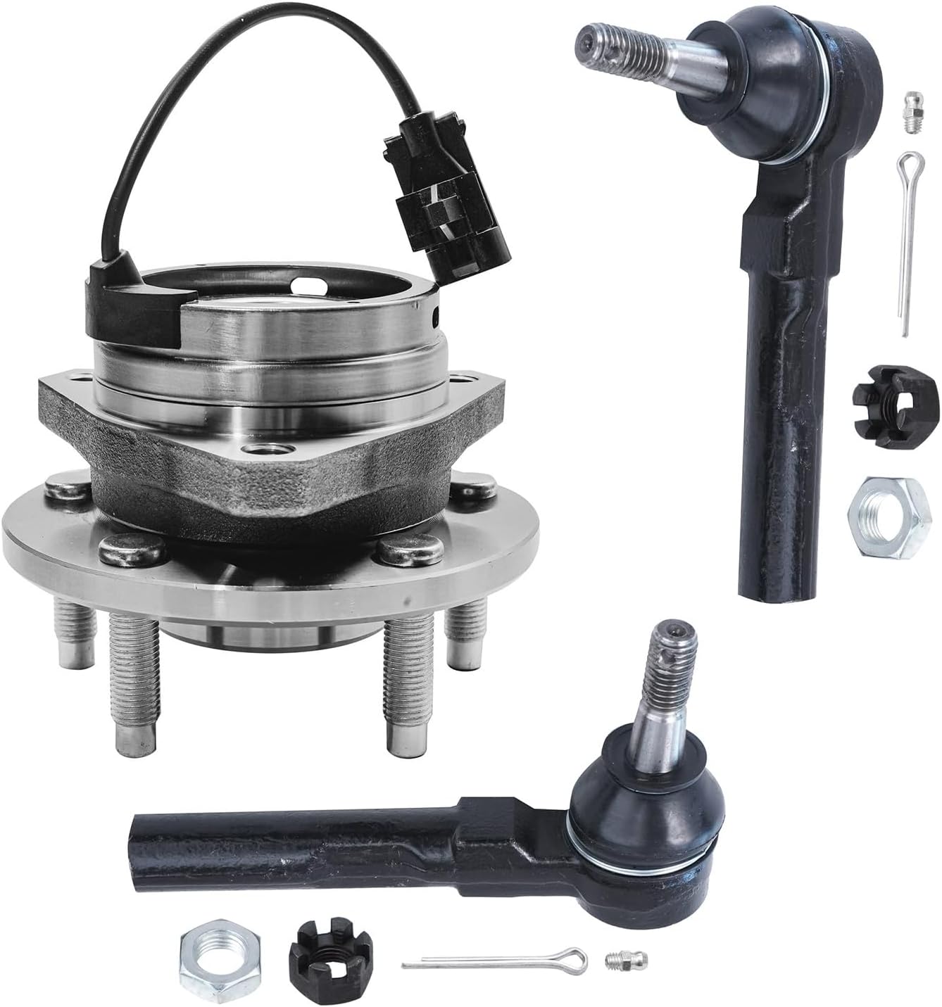 Detroit Axle - 3pc Front Wheel Bearing Hub Kit for 2004-2012 Chevy Malibu 2005-2010 Pontiac G6 2007-2009 Saturn Aura [4-Wheel ABS] Wheel Hub and Bearing Assembly 2 Outer Tie Rod End Links Replacement