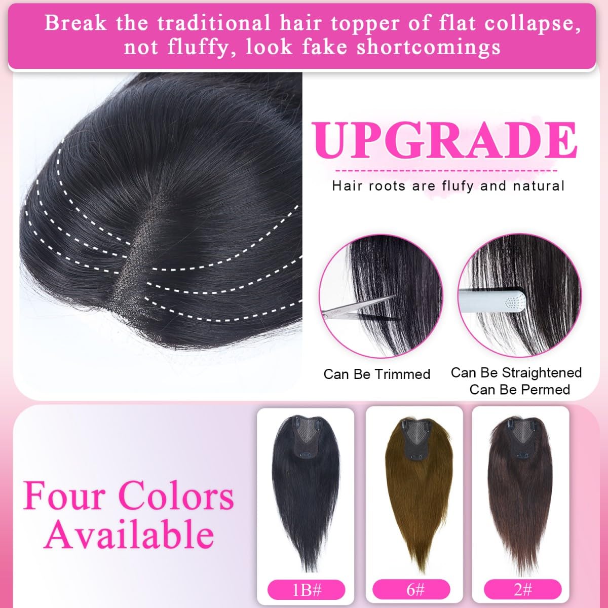 Sexycat Haar Toppers Echthaar Natürliche Schwarze für Damen, 100% Remy Haarteil Oberkopf für Volumen & Haarverdichtung bei dünnem Haar, Clip-in Hair Topper ohne Pony, Flauschig & Soft