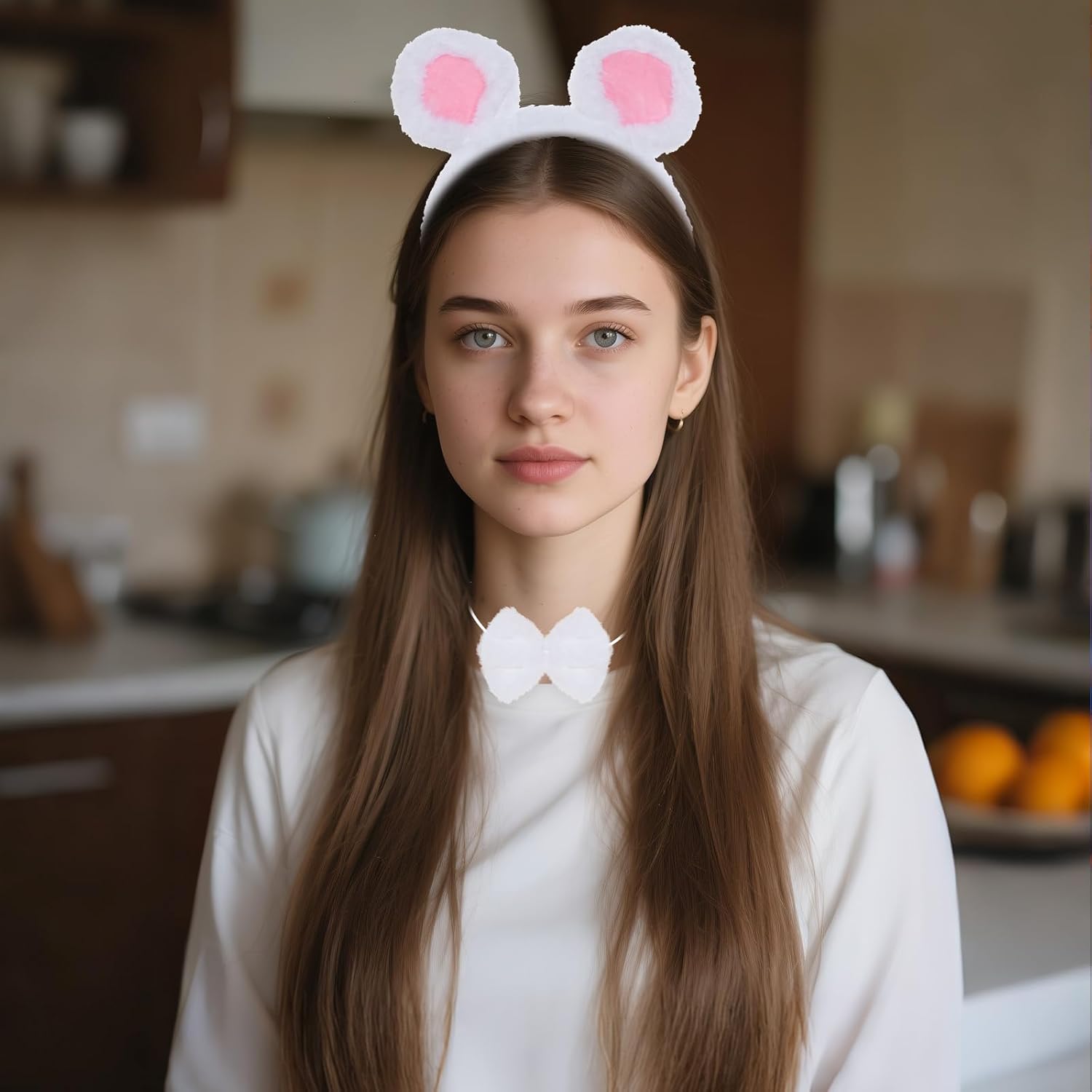 Marrywindix Mouse Costume Accessory Set 3pcs White Mouse Headband Bow Tie Tail Costume Animal Set for Adults Halloween Animal Cosplay Theme Party - Image 4