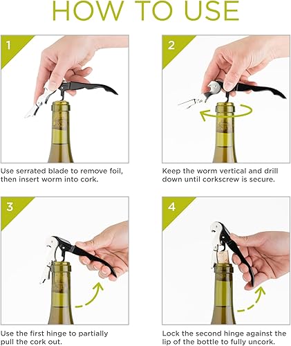 Miniatura 4 de True Truetap - Abrebotellas de vino con doble bisagra, sacacorchos de acero inoxidable con cortador de papel de aluminio integrado, herramientas de